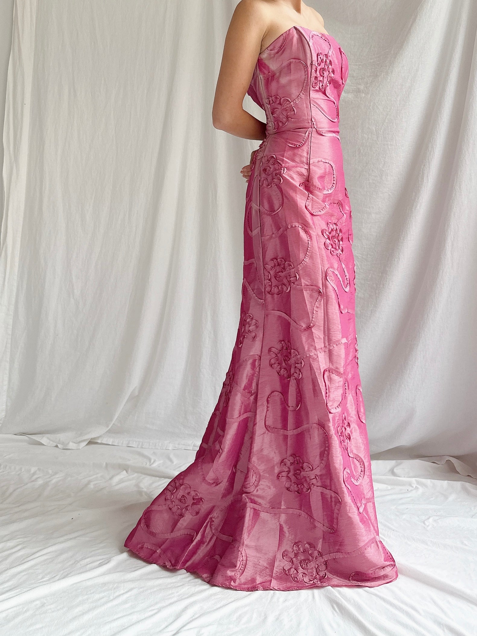 Vintage Taffeta Strapless Gown - S