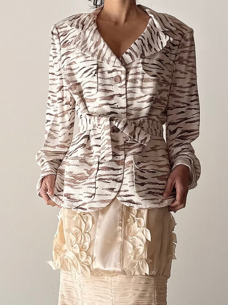 Vintage Solvai Linen Animal Print Jacket - FR44