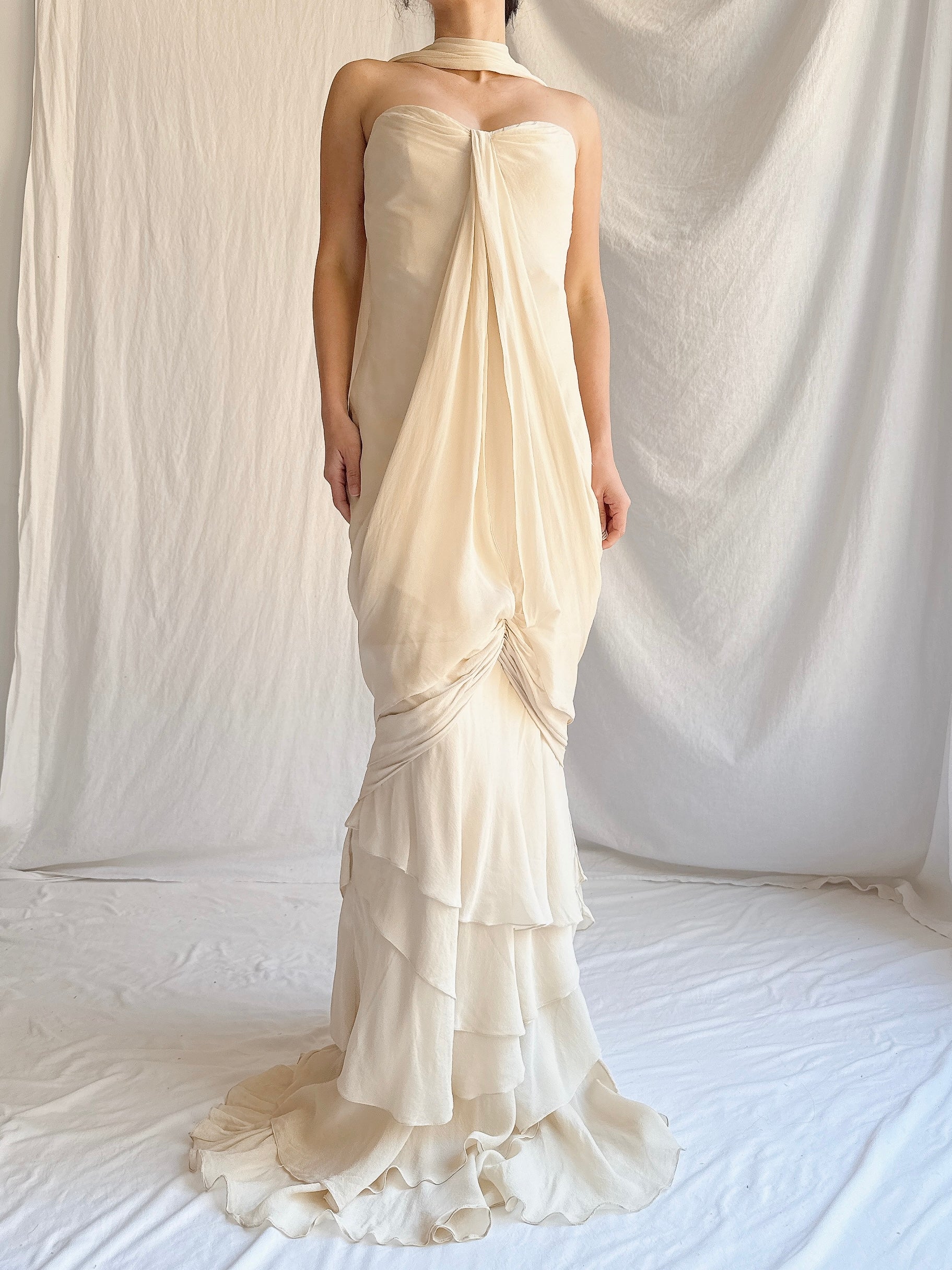 Vintage J Mendel Silk Draped Gown - S