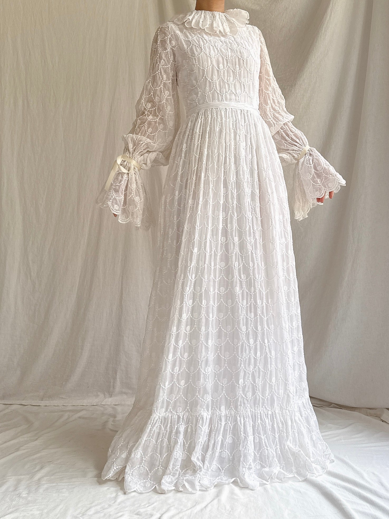 1960s Embroidered Organdy Gown - S
