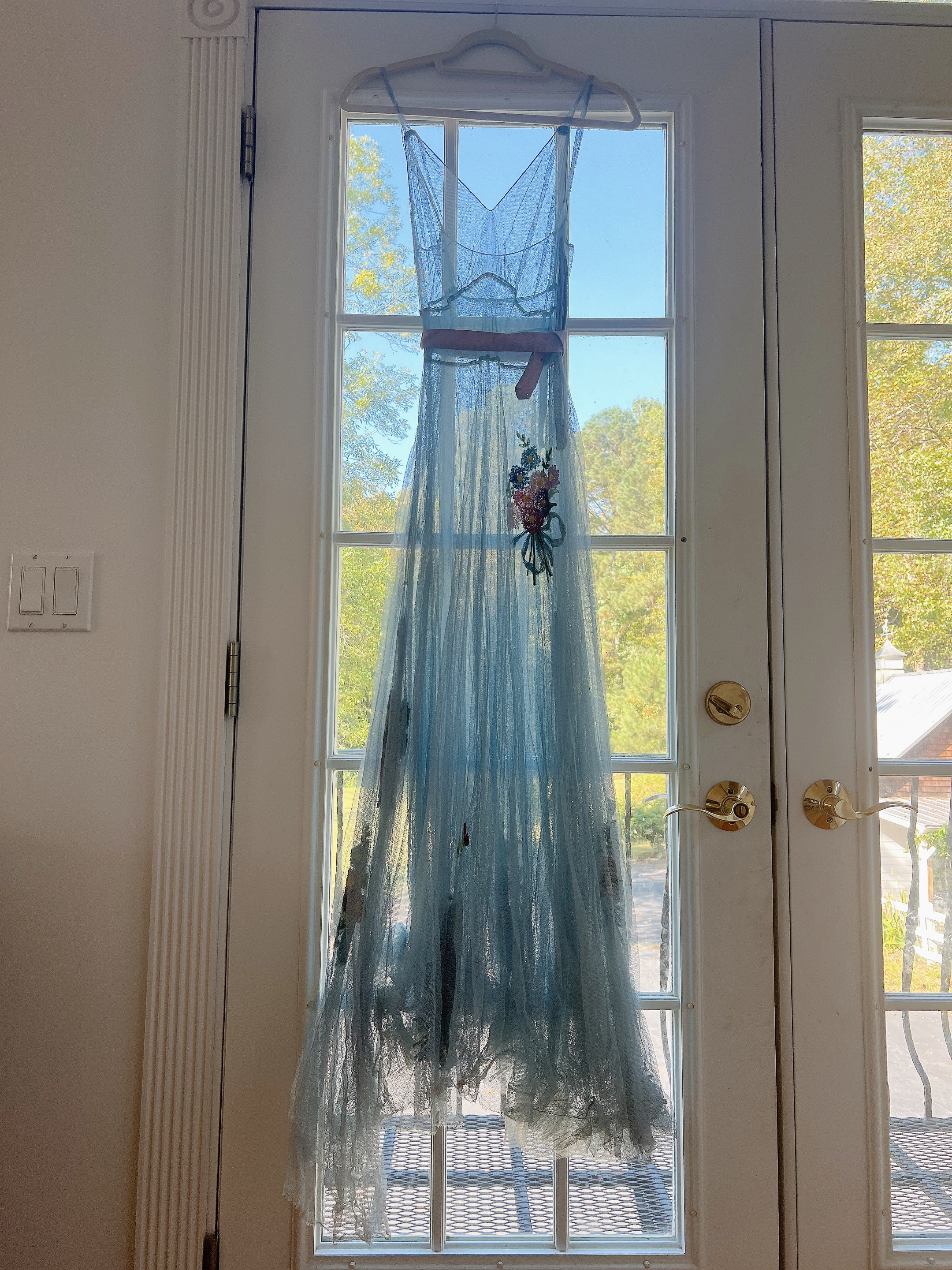 1930s Blue Sheer Tulle Dress - XS