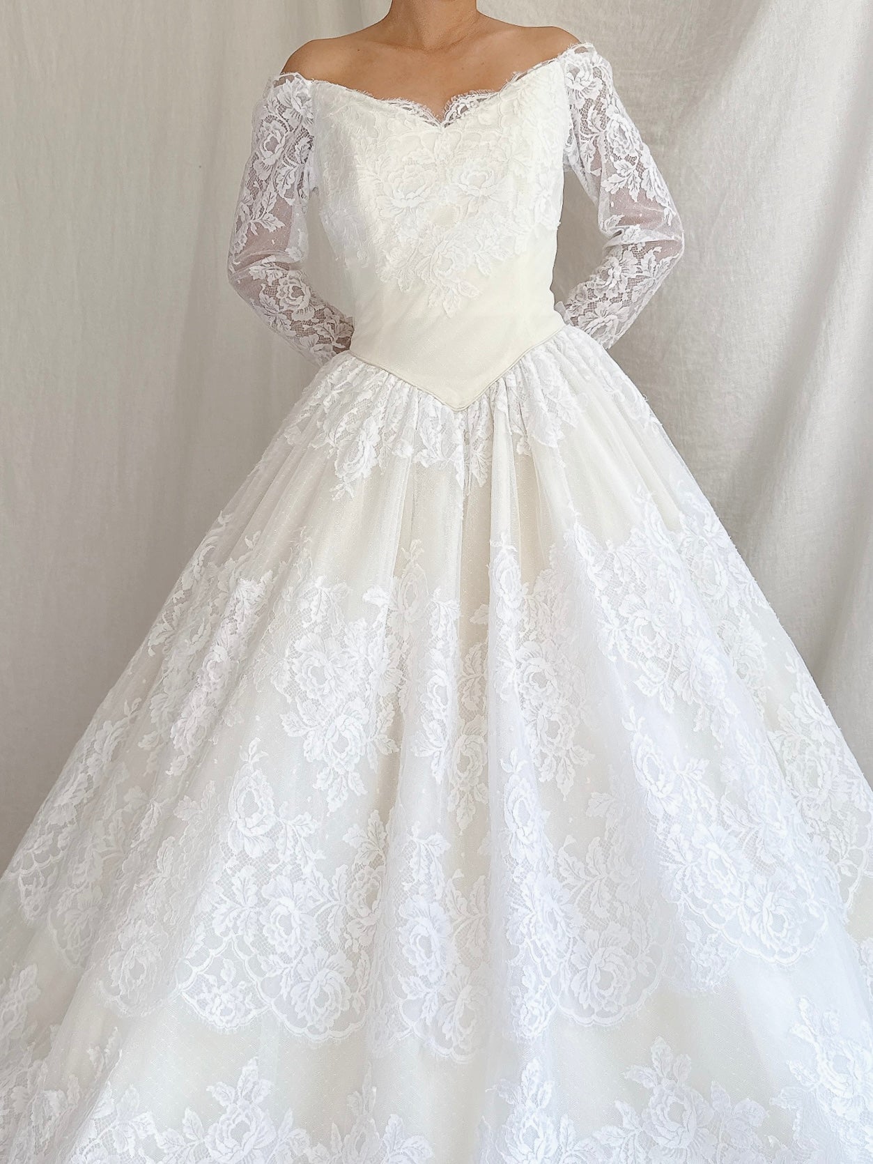 Vintage Lazaro Lace Basque Waist Gown - S