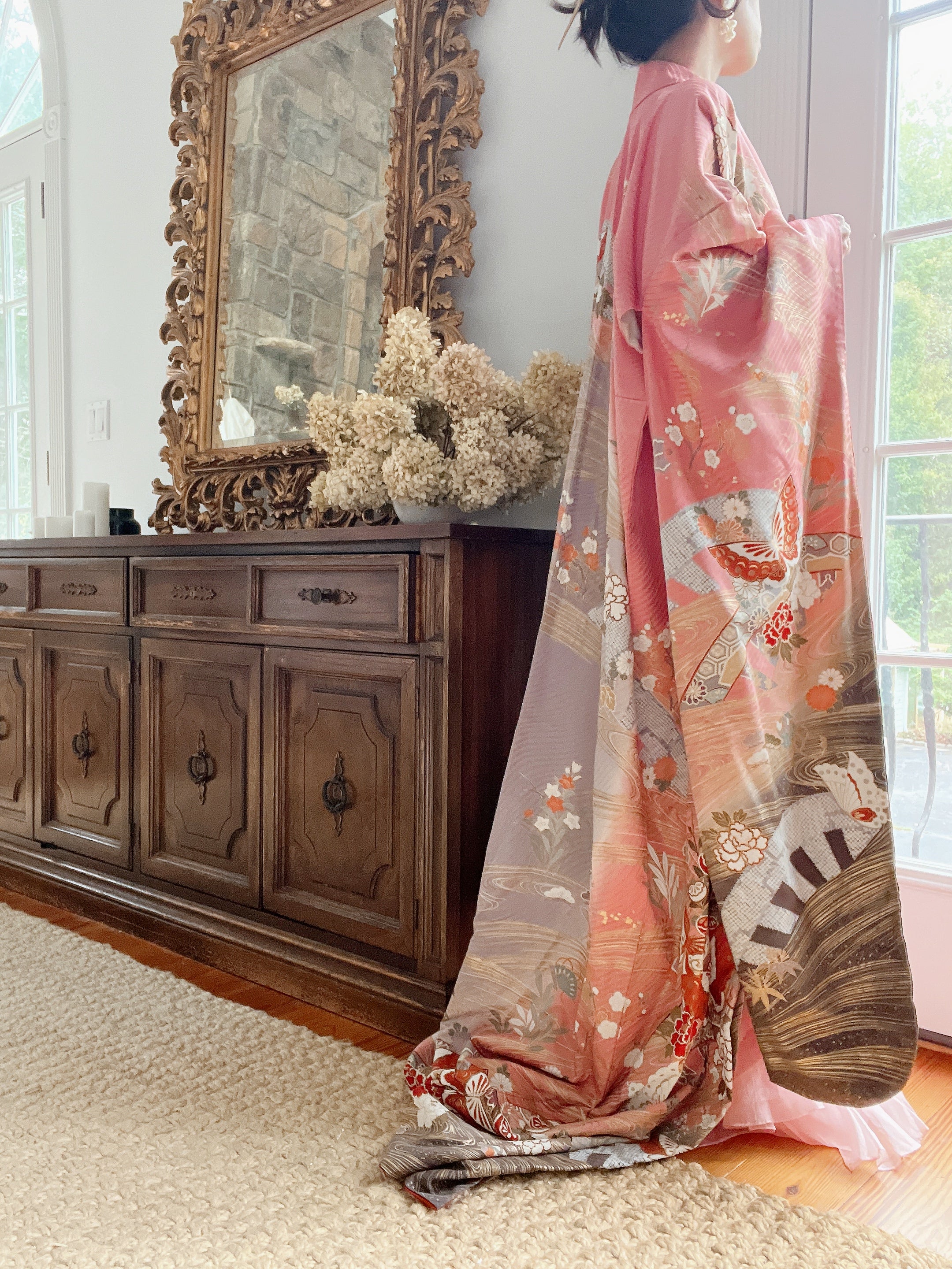 Pink/Coral Silk Kimono