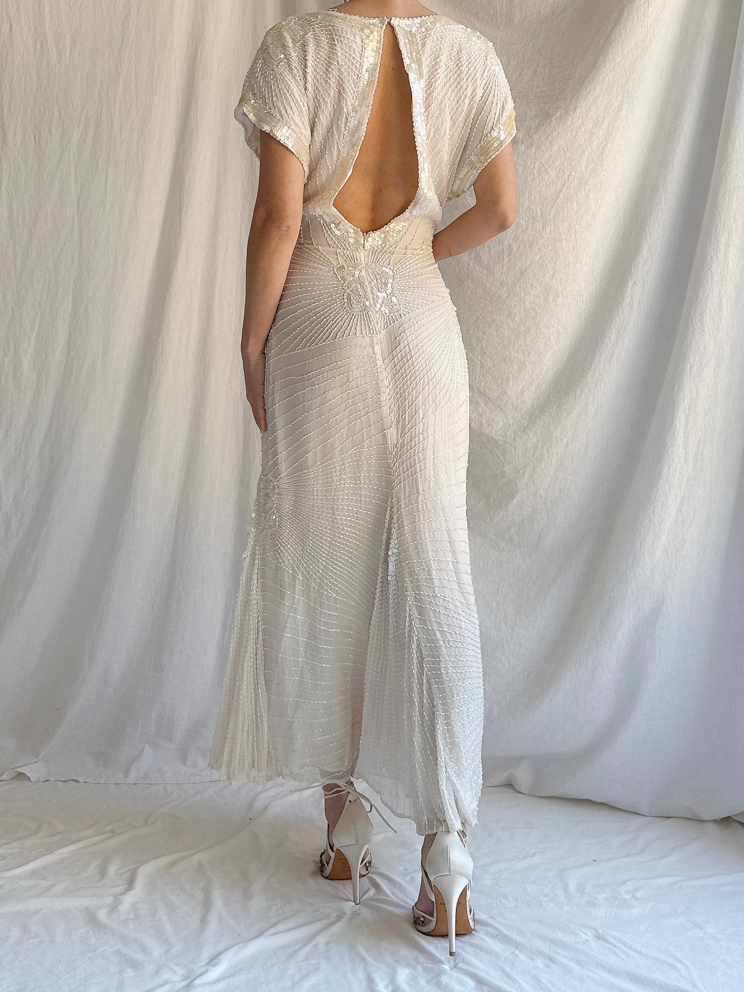 Vintage Silk Chiffon Beaded Dress - S