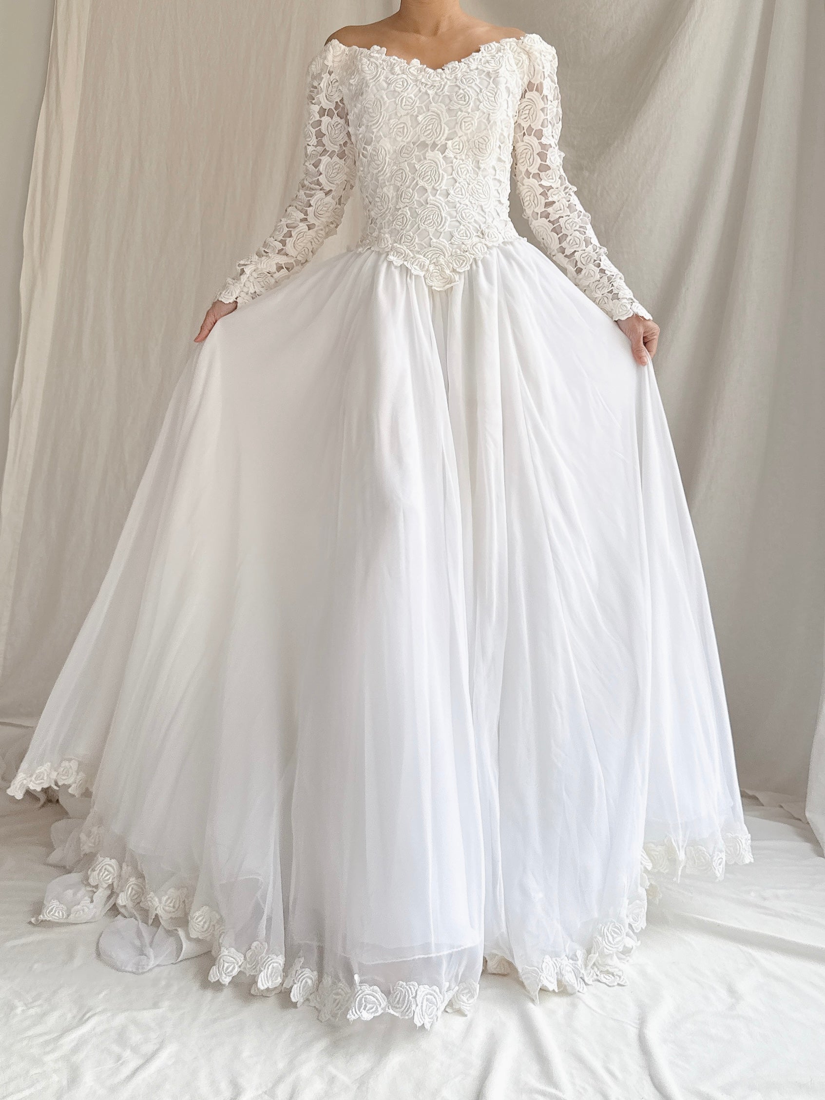 1980s Chiffon Embroidered Gown - S