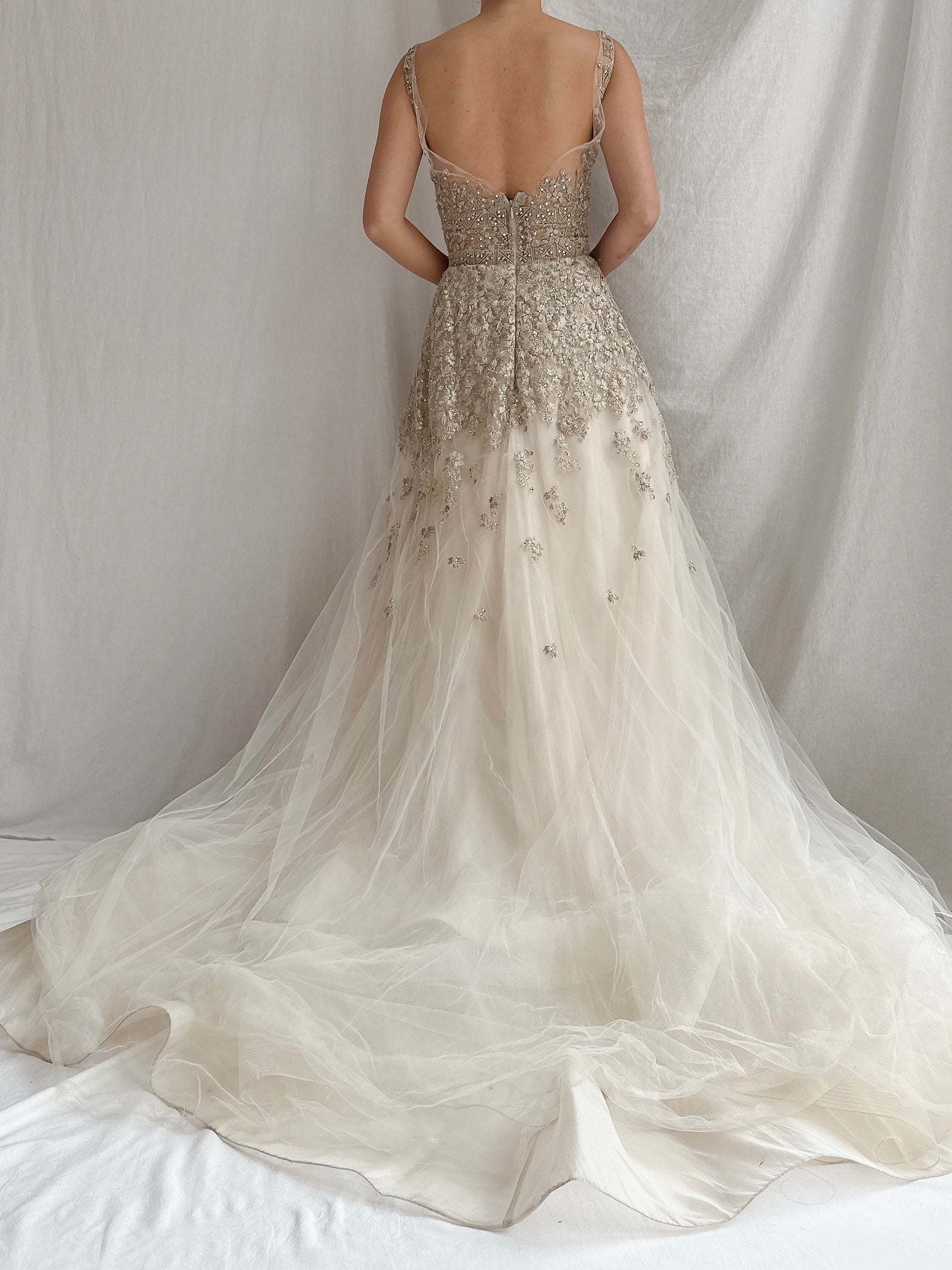 Vintage Tulle Metallic Flower Gown - M/6