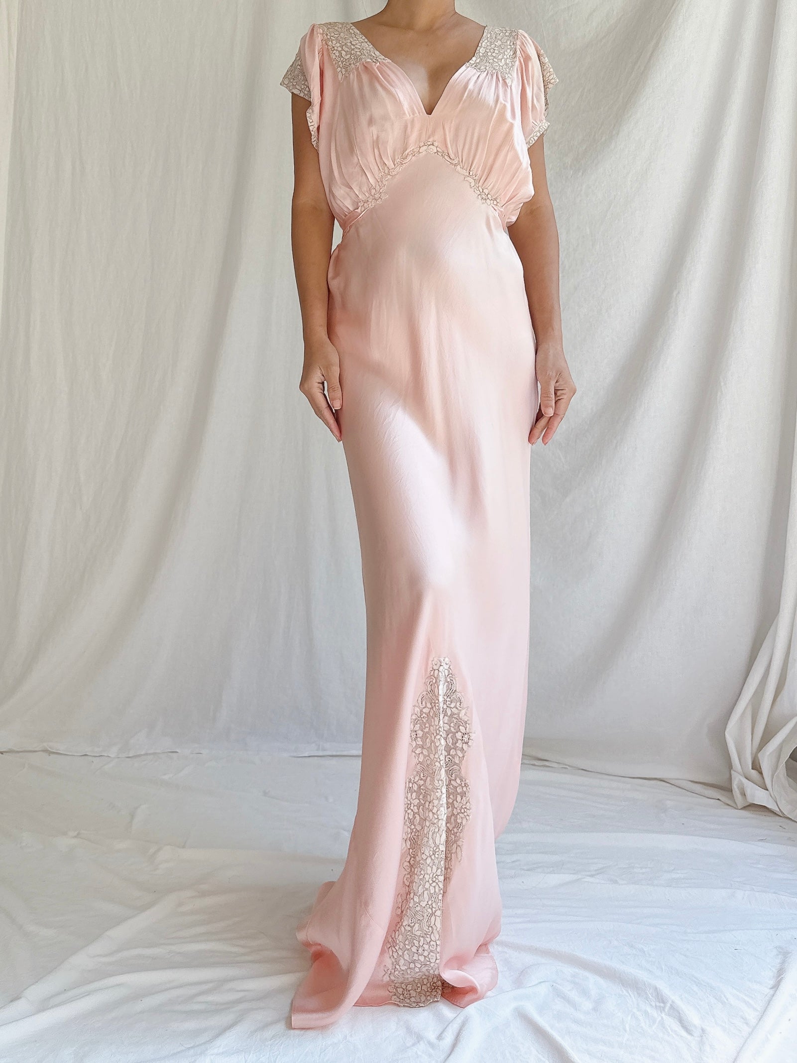 1930s Pink Silk Slip Dress - M
