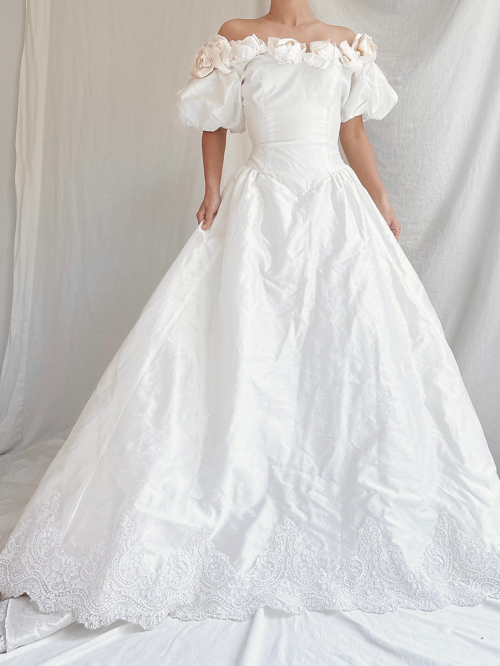 Vintage Raw Silk Off-the-Shoulder Gown - S