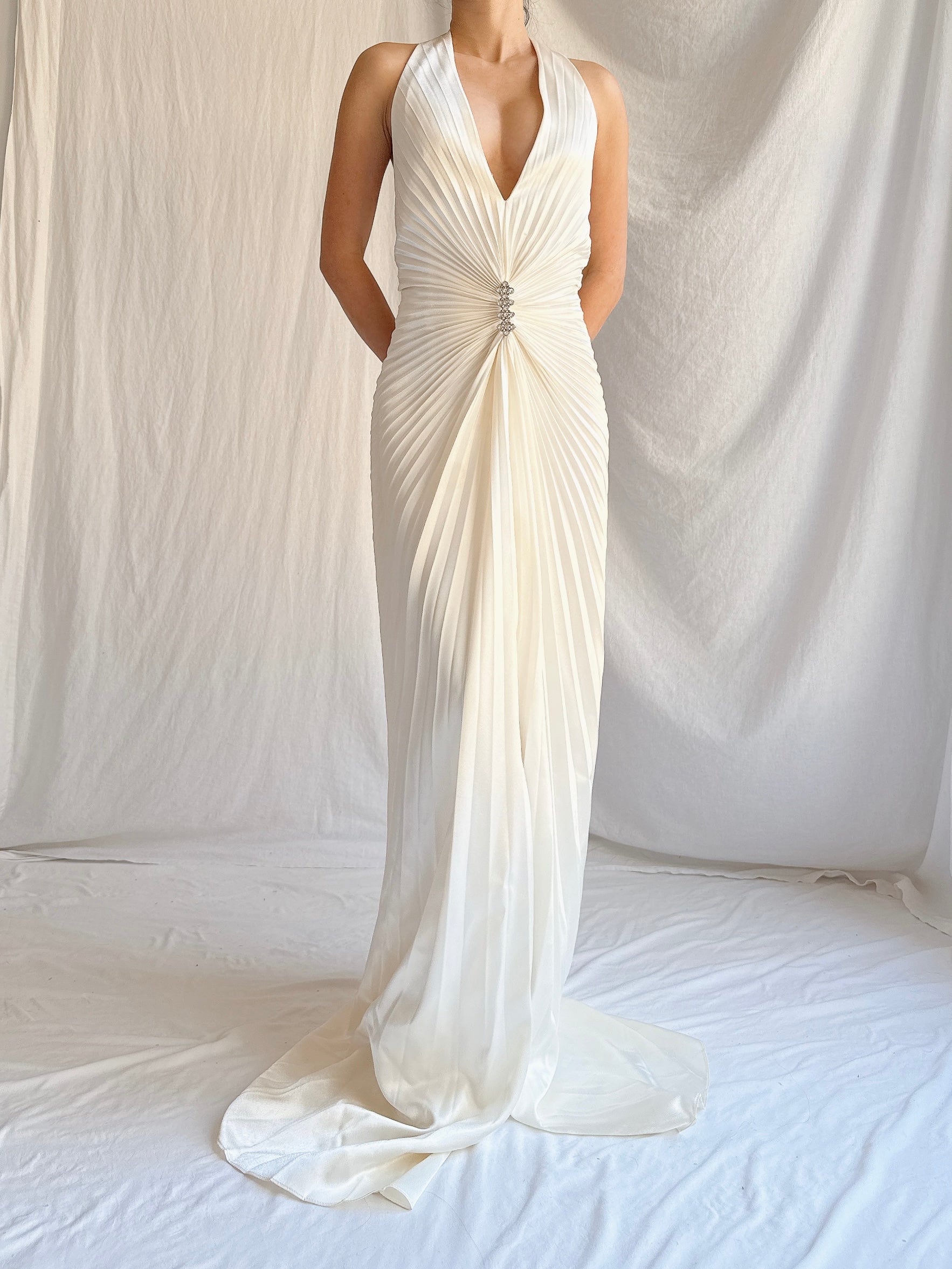 Vintage Satin Pleated Gown - M/L