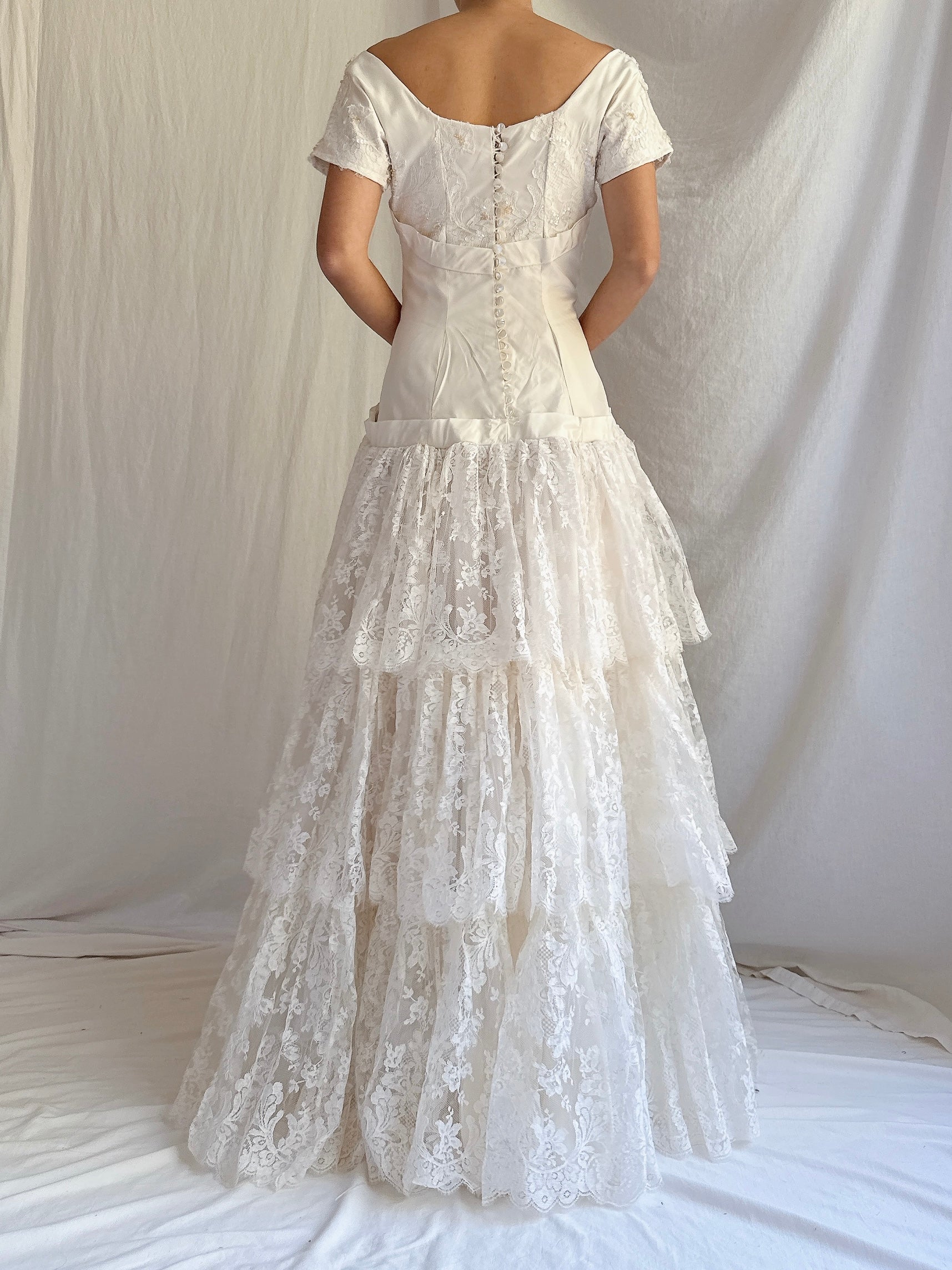 1950s Tafetta and Lace Dress - S