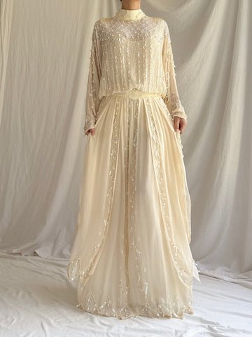 Vintage Silk Beaded Dolman Gown - M