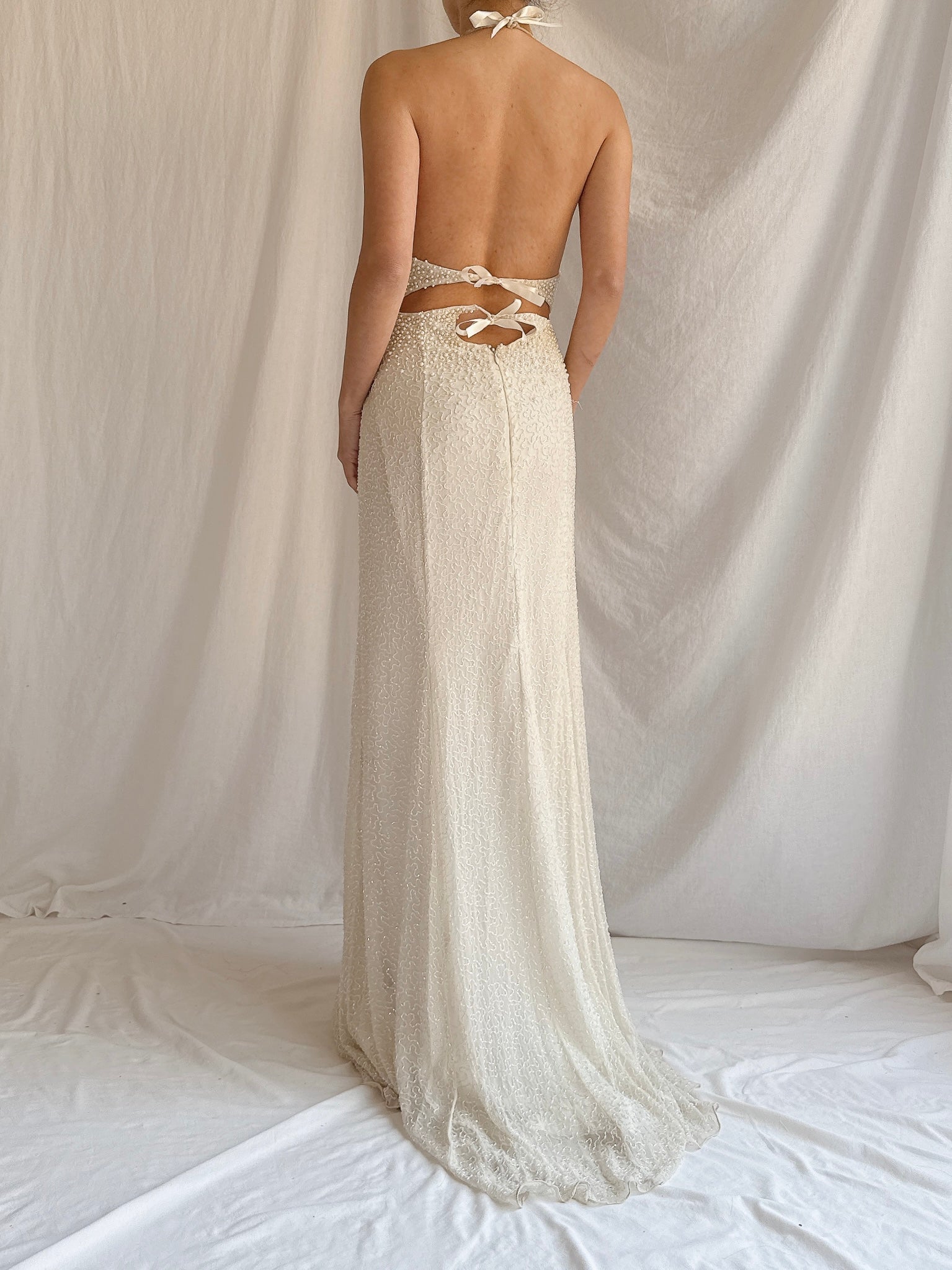 Vintage Silk Pearl Beaded Gown - M