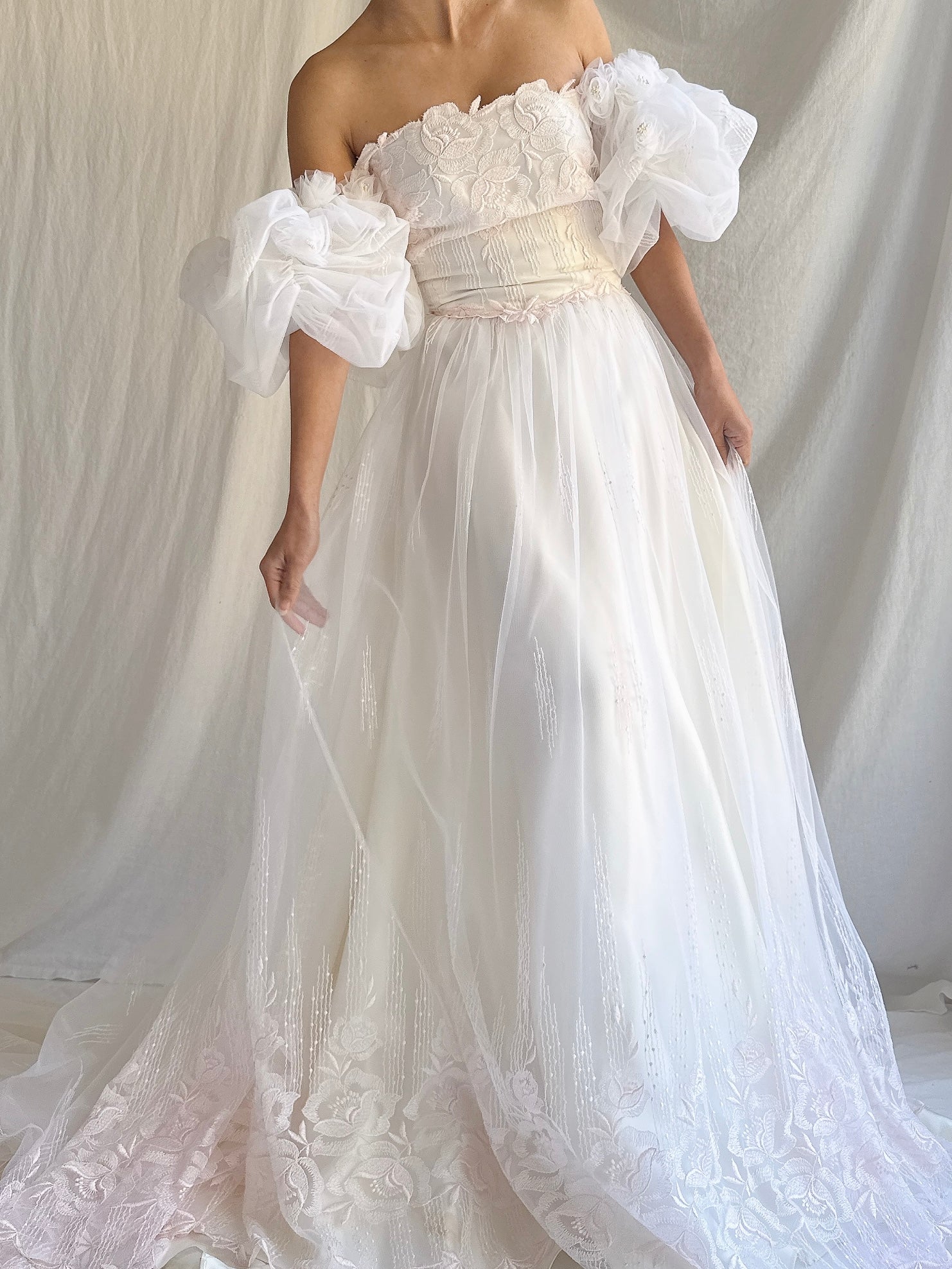 Vintage Tulle Off-the-Shoulder Dress - S