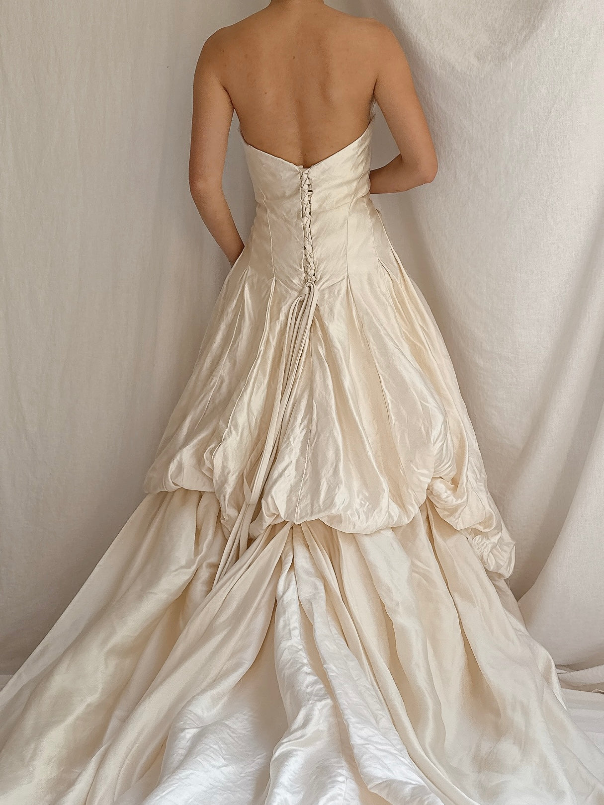 Vintage Silk Anna Maier Corset Draped Gown - M-L