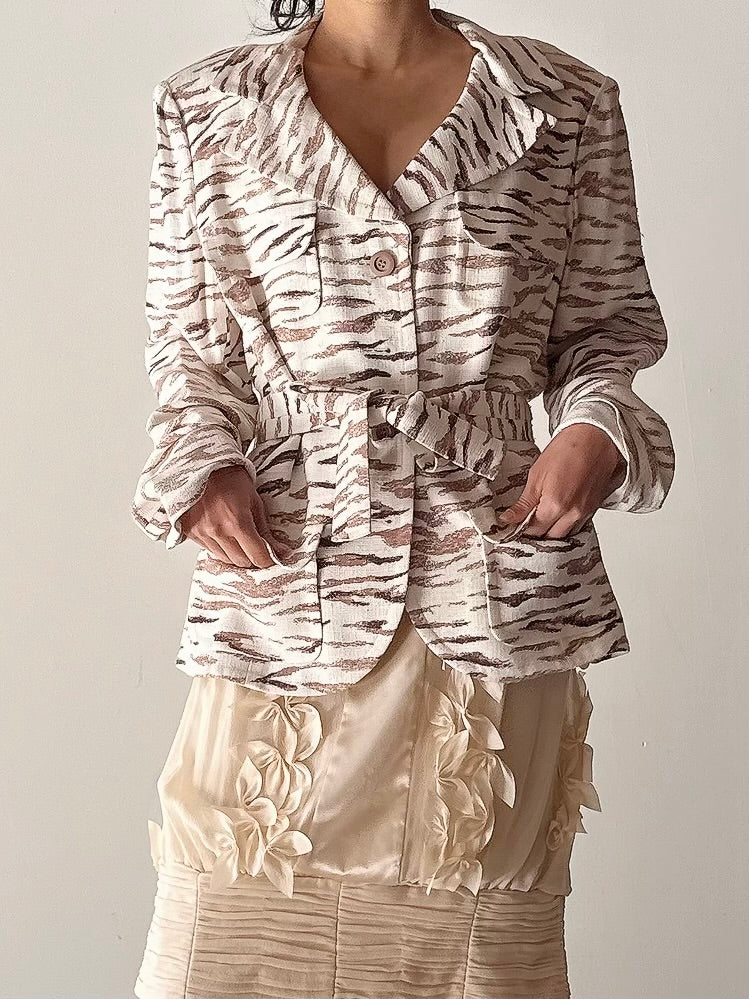 Vintage Solvai Linen Animal Print Jacket - FR44