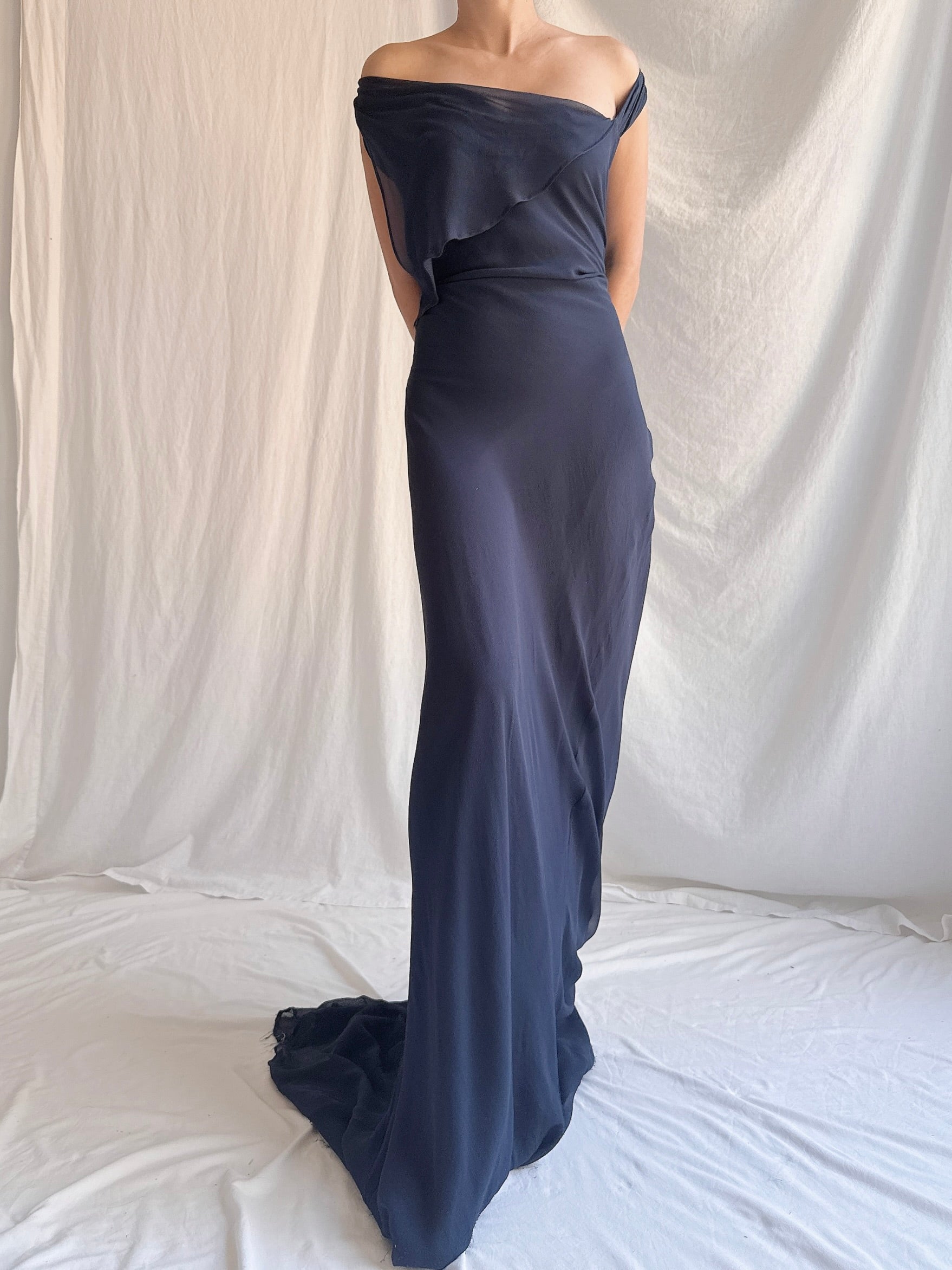 Vintage Midnight Blue Bellville Sassoon Silk Gown - M/L