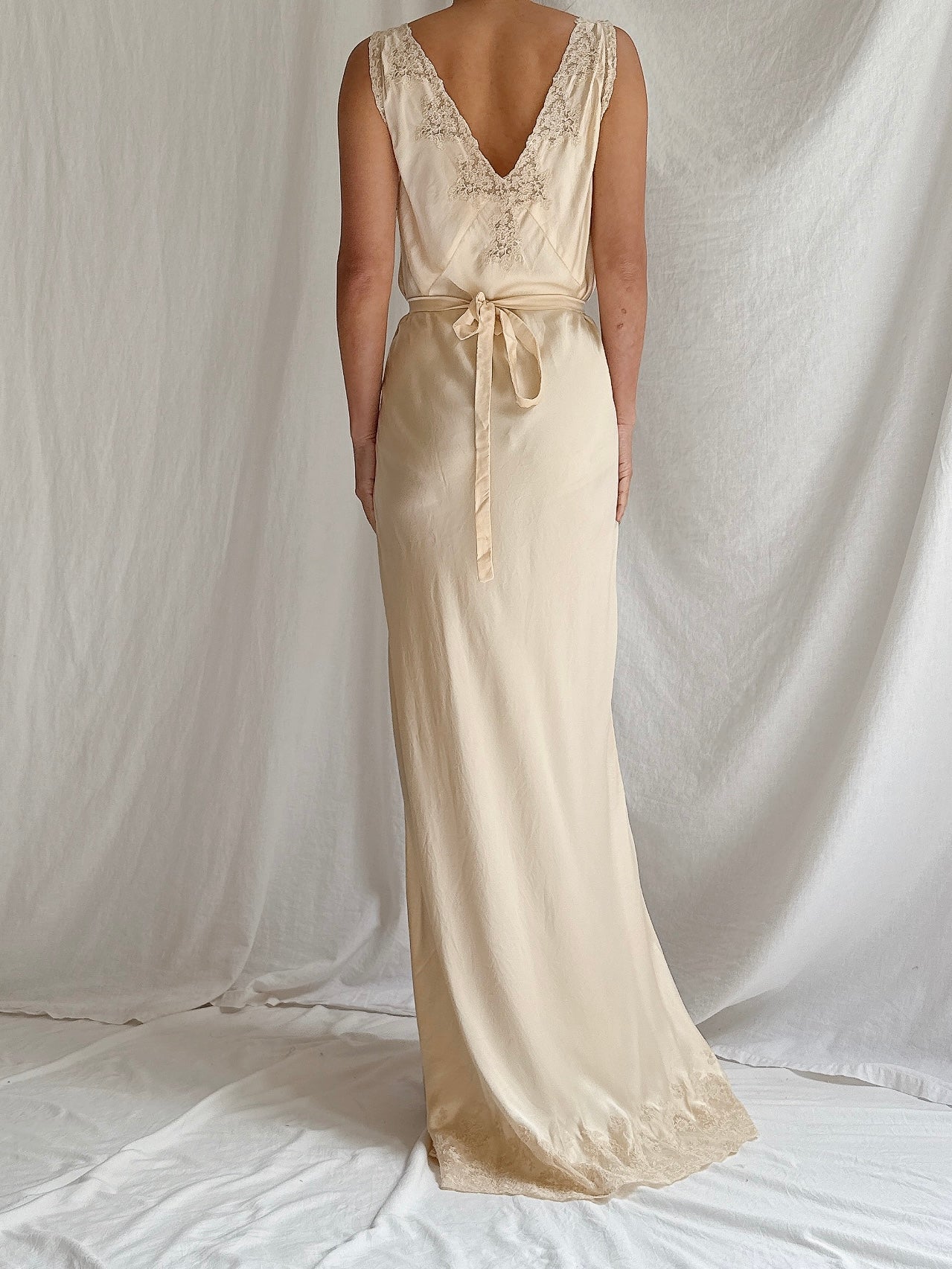 1930s Butter Silk Slip Gown - S