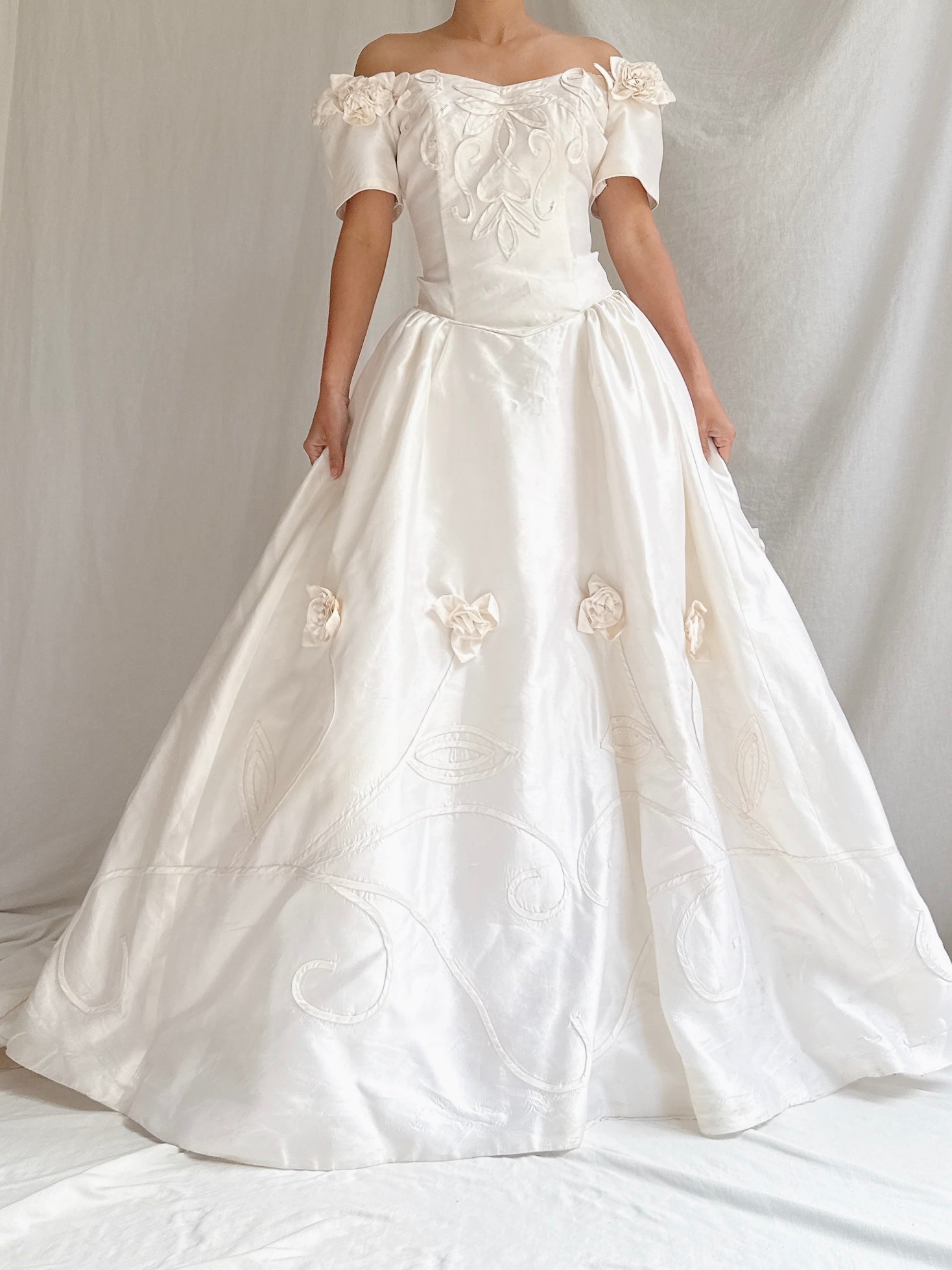 Vintage Silk Rosette Applique Dress - S