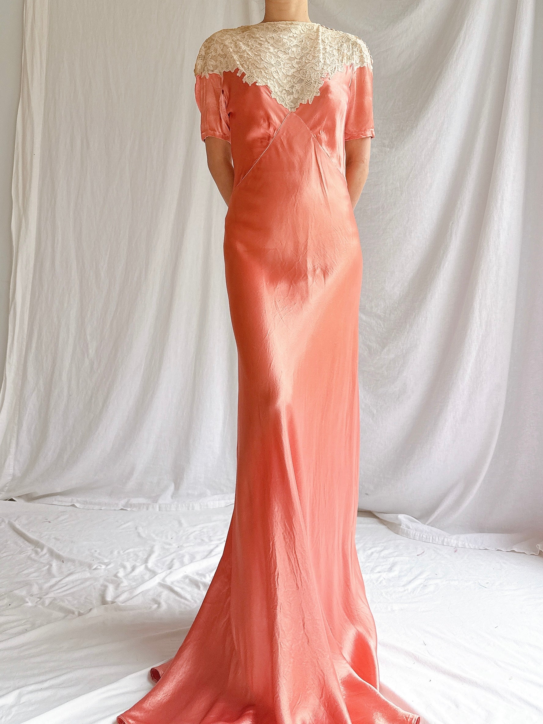 1930s Coral Satin Dress - XS/S