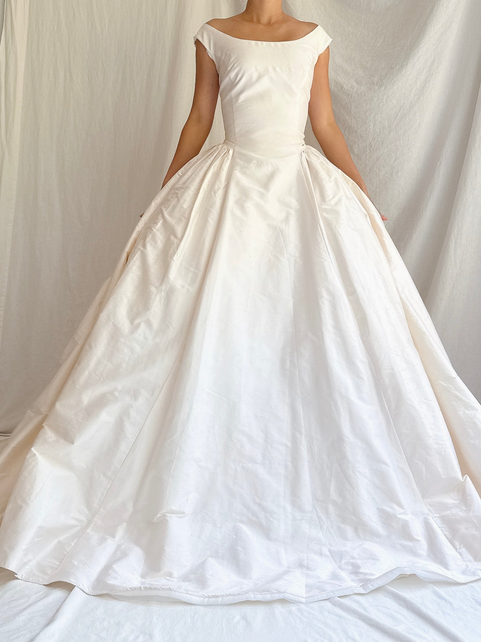 Vintage Raw Silk Boatneck Gown - S/M
