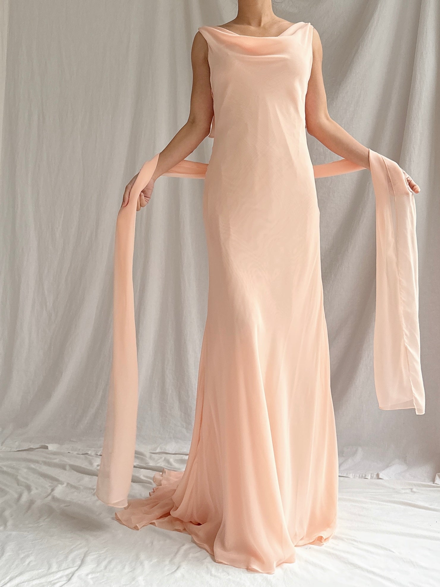 Vintage Vera Wang Peach Chiffon Gown with Shawl - S/M