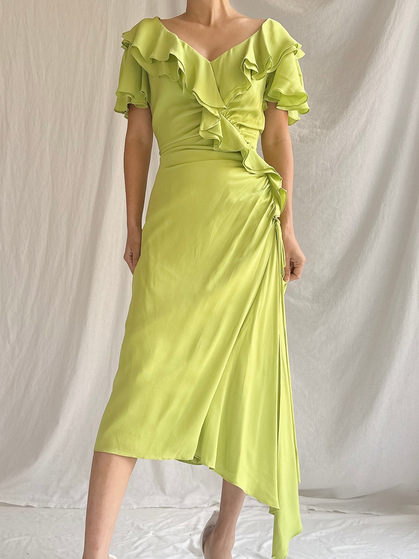 Vintage Chartreuse Belleville Sassoon  Silk Draped Dress - S