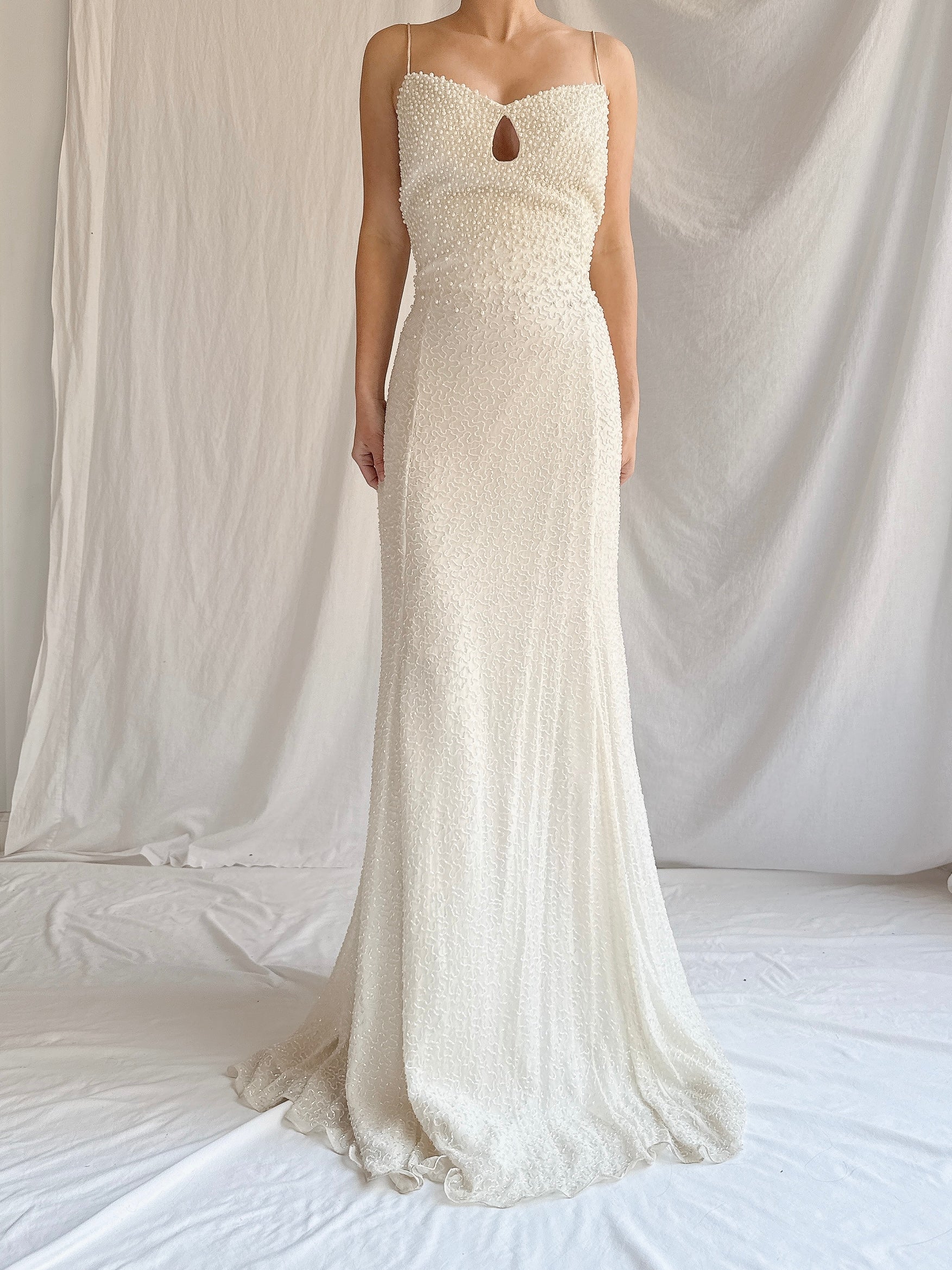 Vintage Silk Pearl Beaded Gown - M