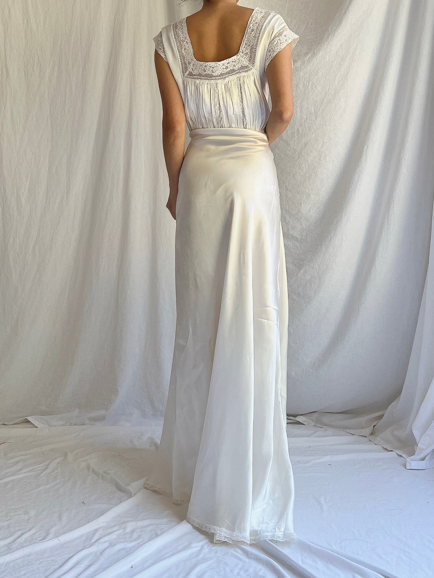 1930s White Satin Slip Dress - M