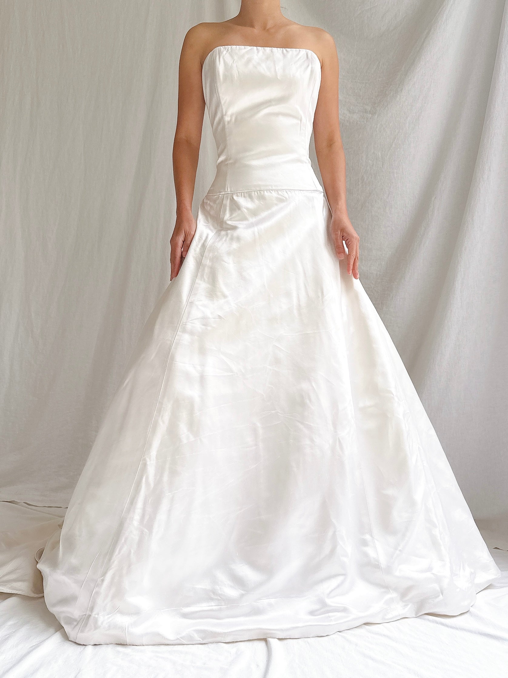 1990s Amsale Silk Strapless Gown - M/6