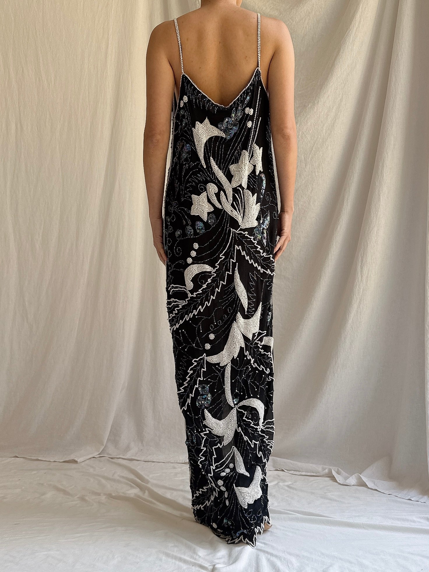 Vintage Silk Beaded Dress - S/M