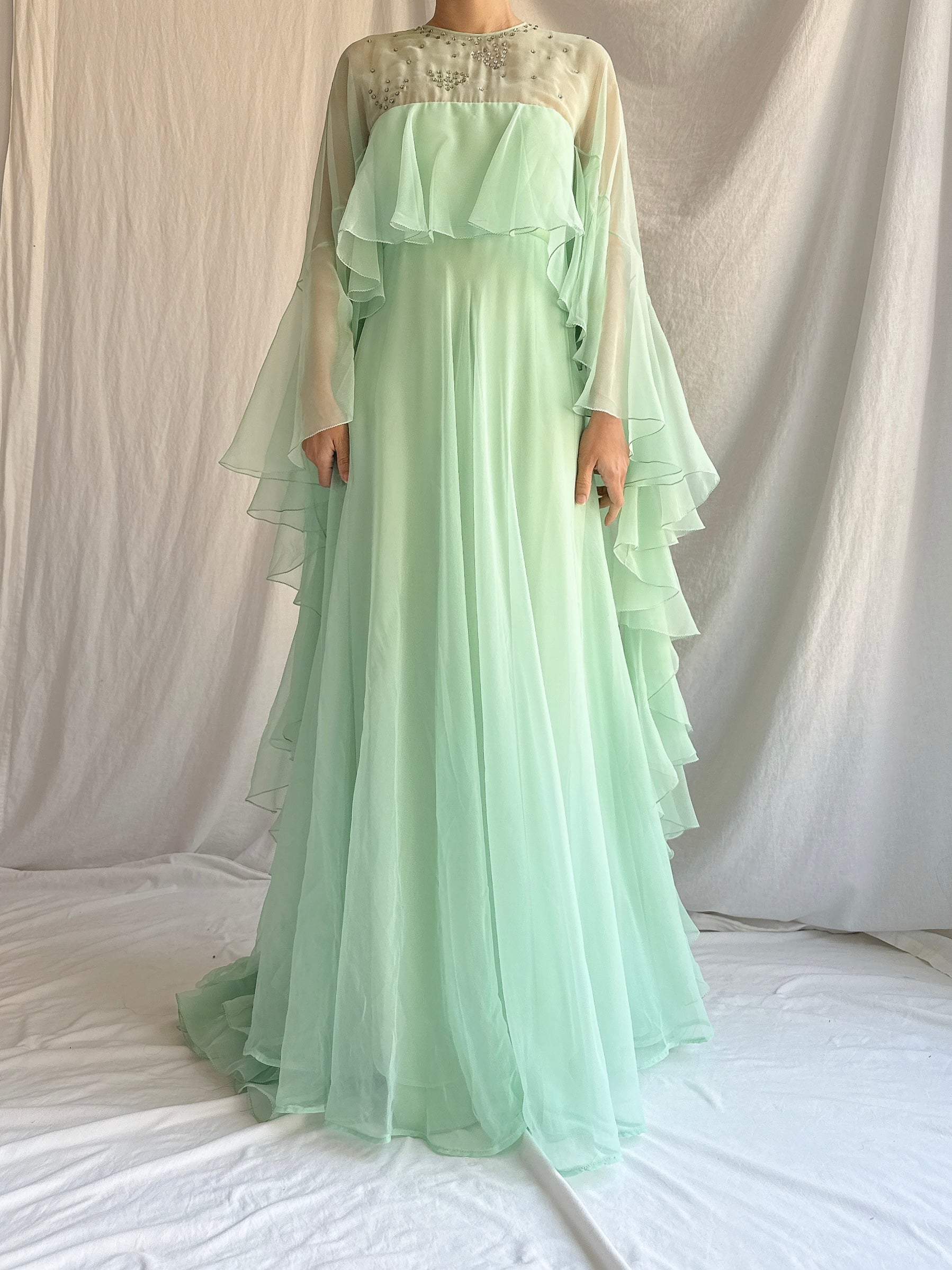 1960s Chiffon Cape Gown - M