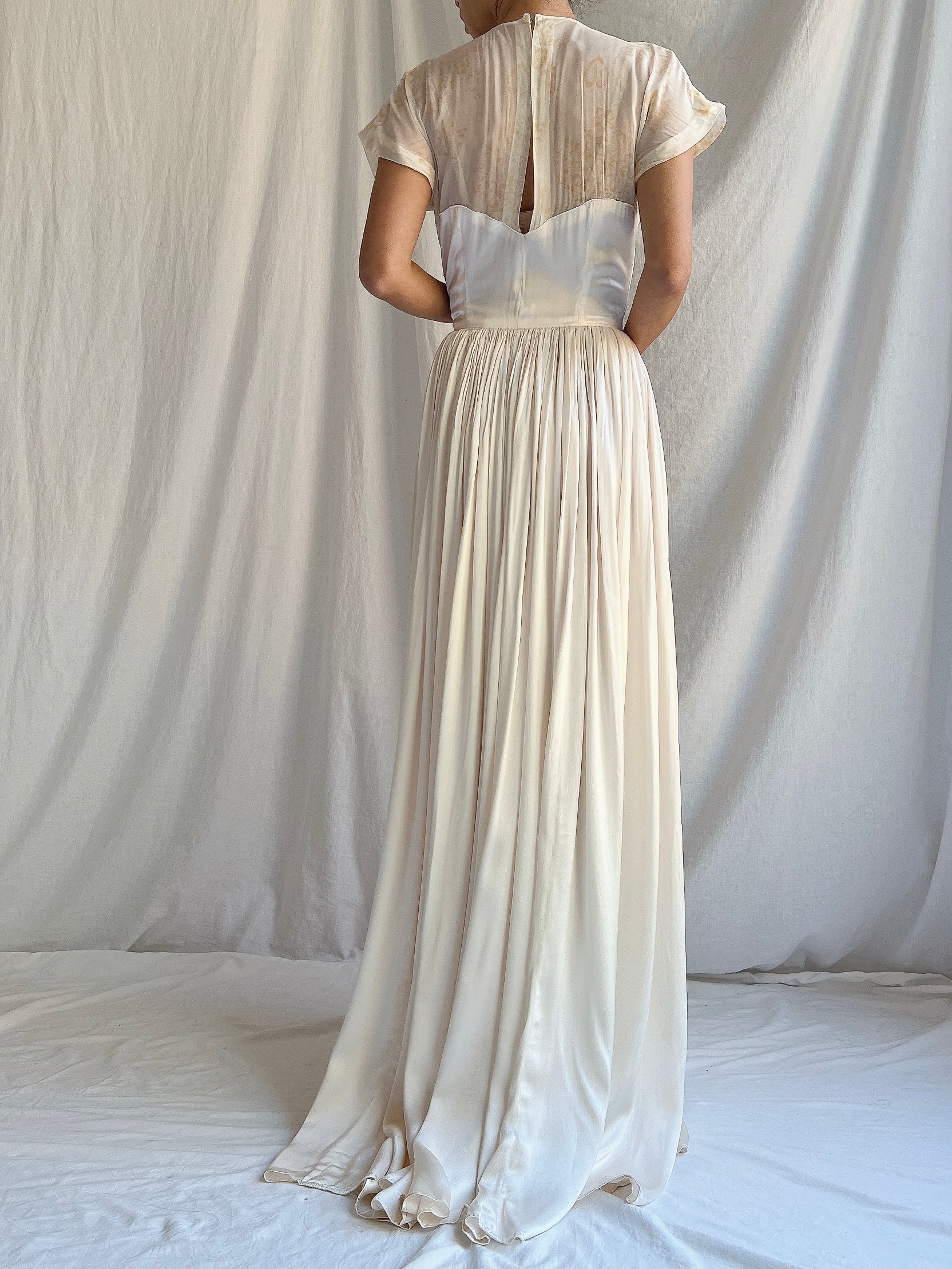 1940s Ivory Satin Dress - XS