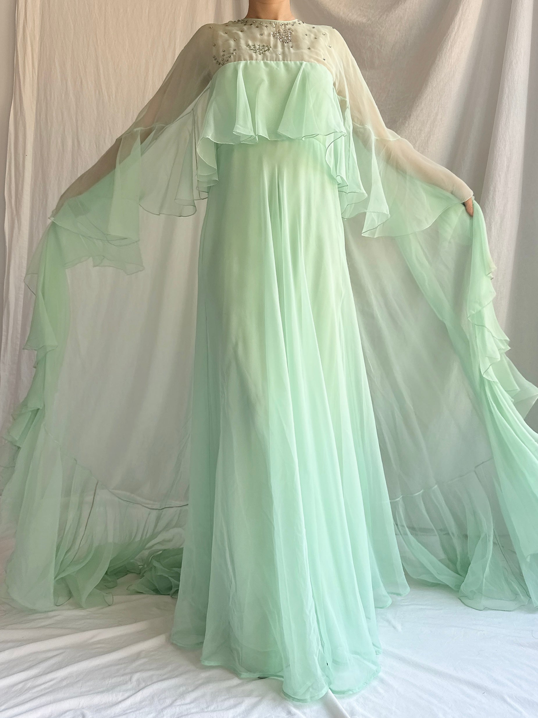 1960s Chiffon Cape Gown - M