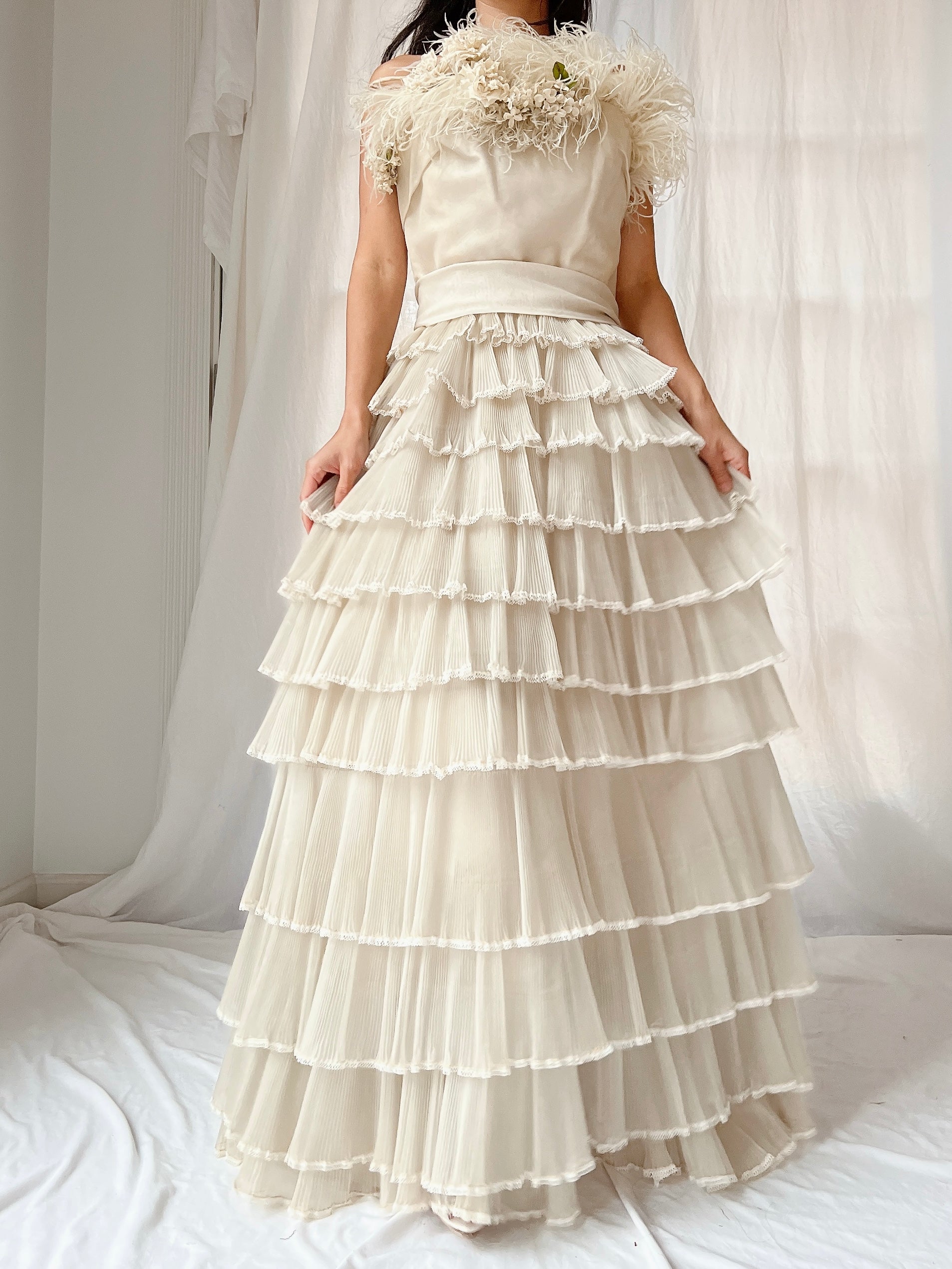 1950s Silk Organza Pleated Gown - M