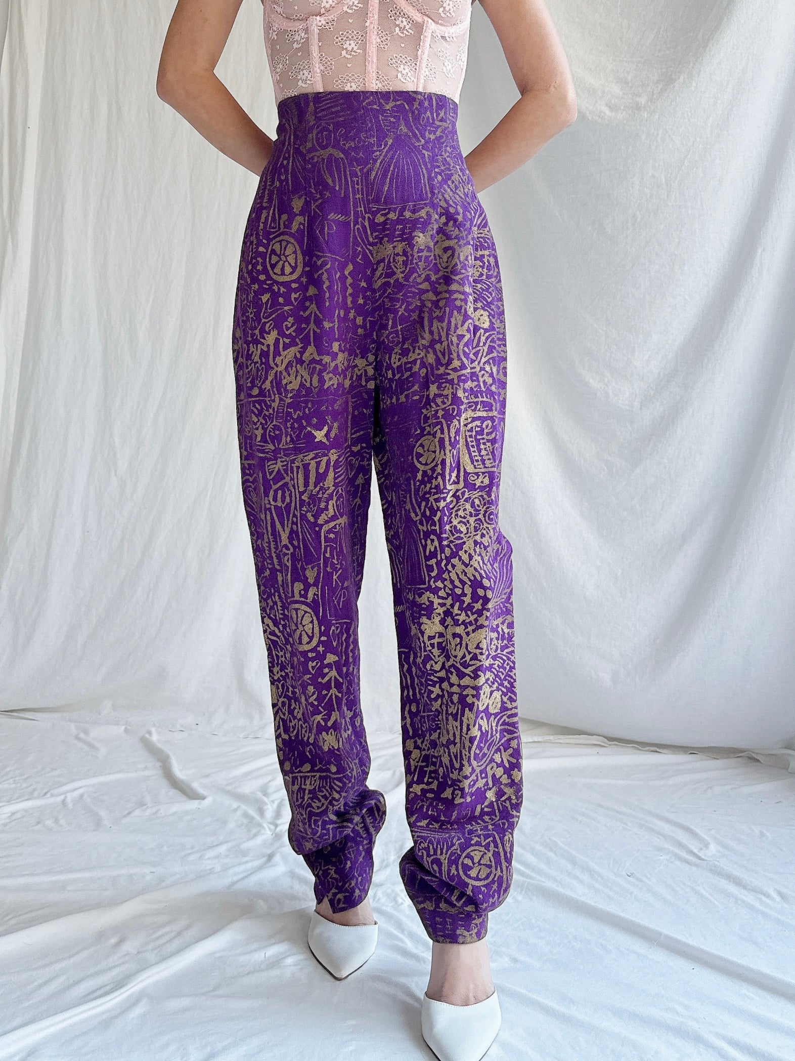 Vintage Painted High-Waisted Pants - S