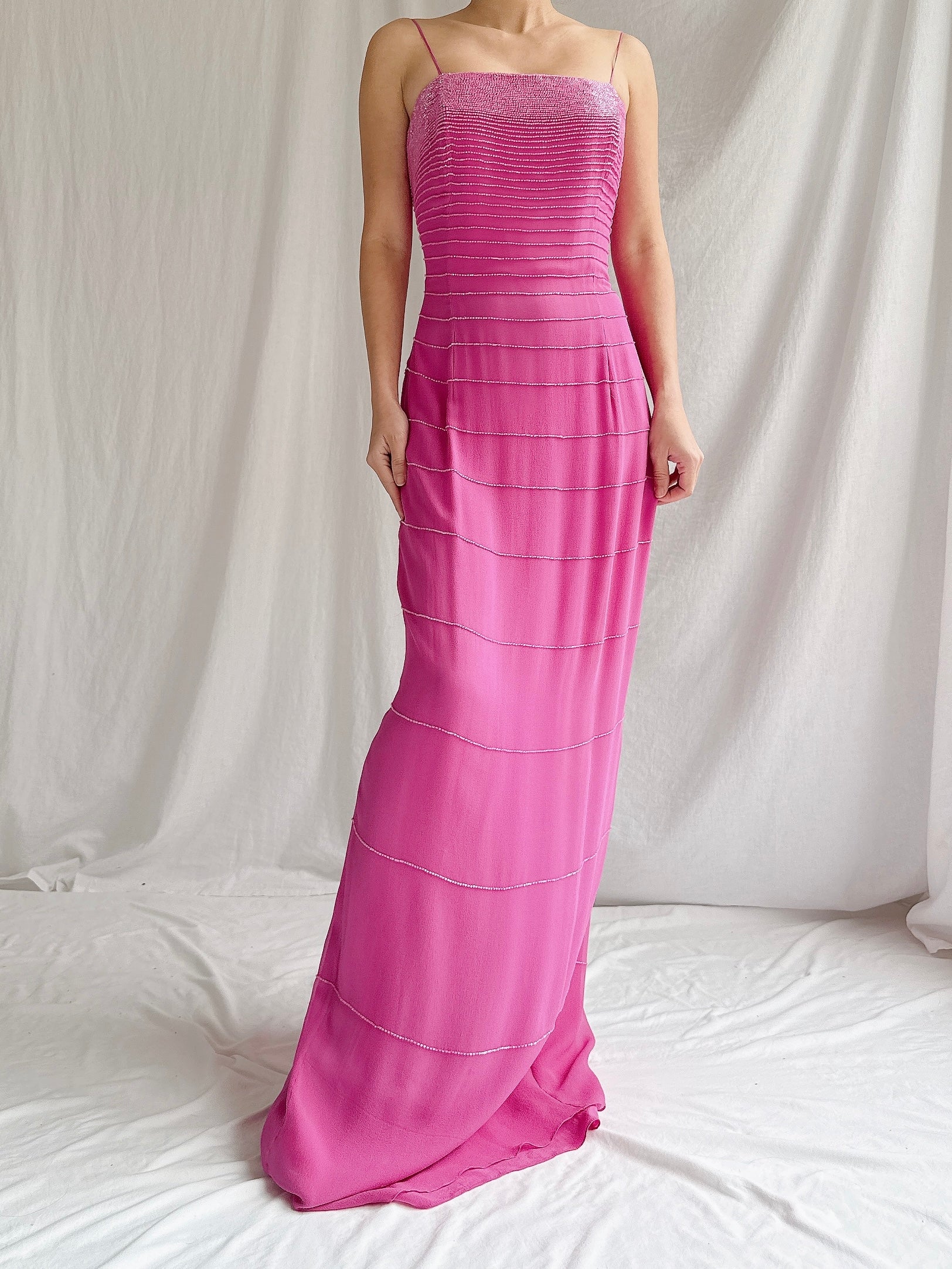 Vintage Hot Pink Silk Gown - M