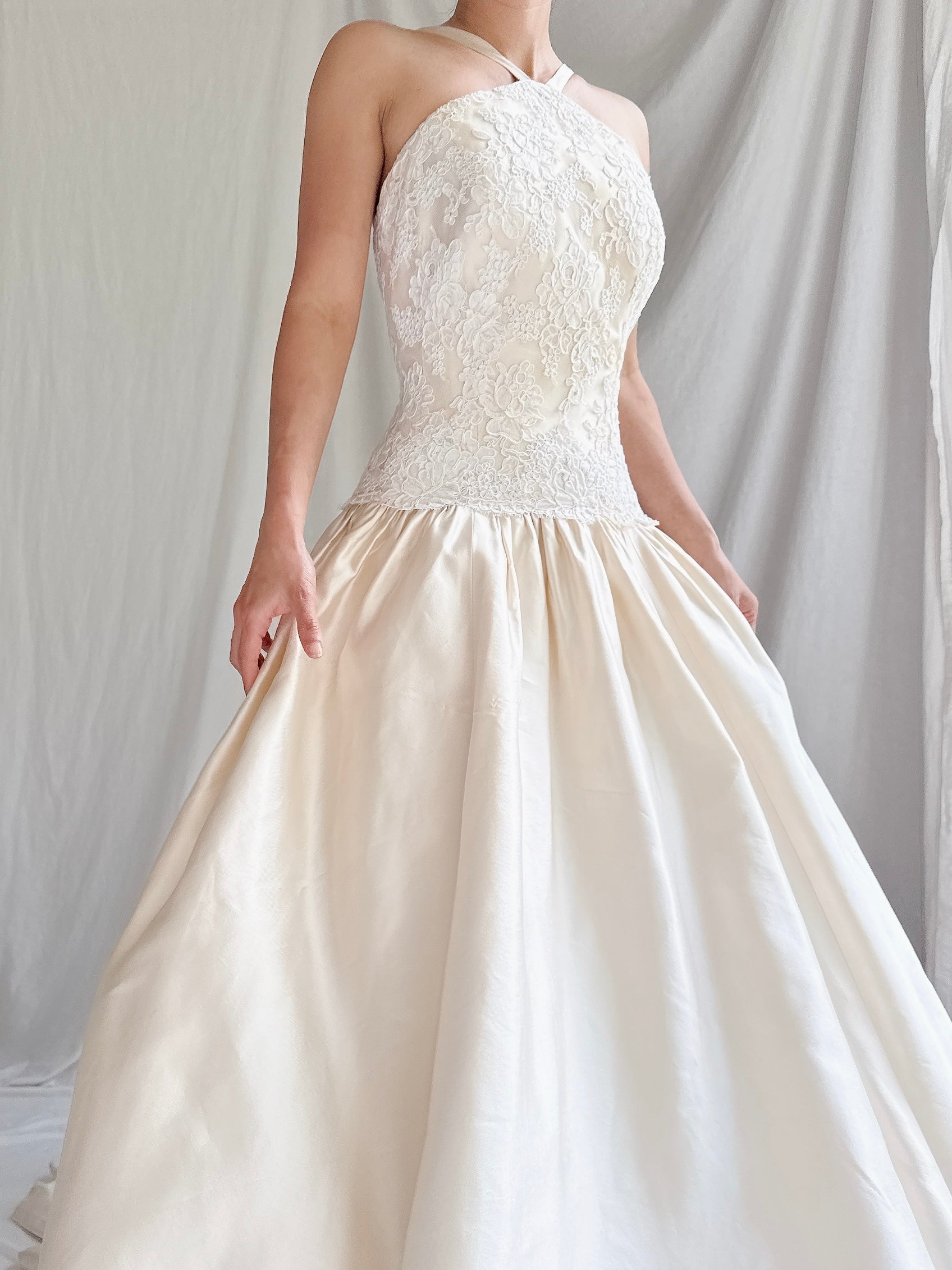 Vintage Halter Dropped Waist Gown - M