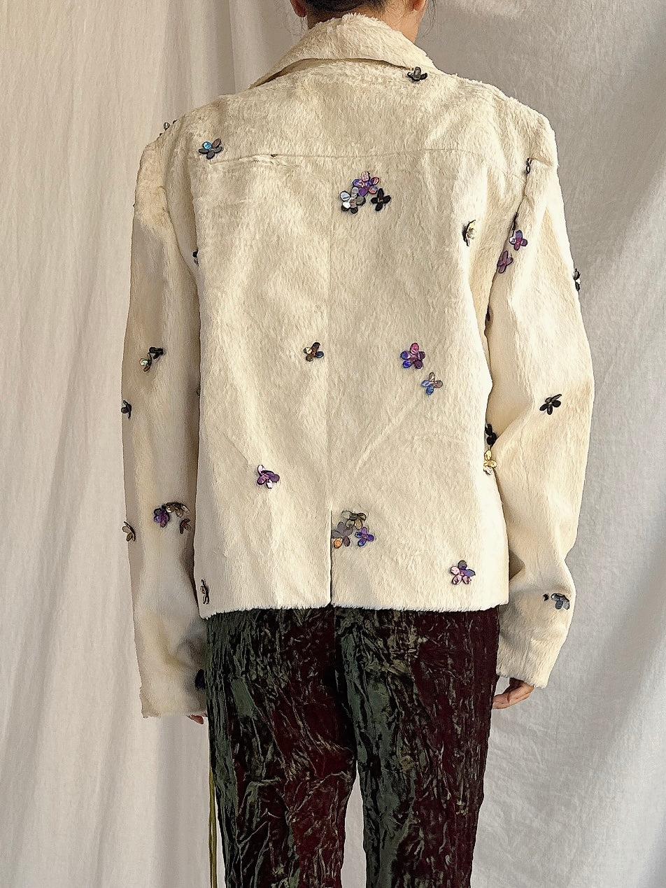Vintage Shaggy Jacket with Appliqués - M
