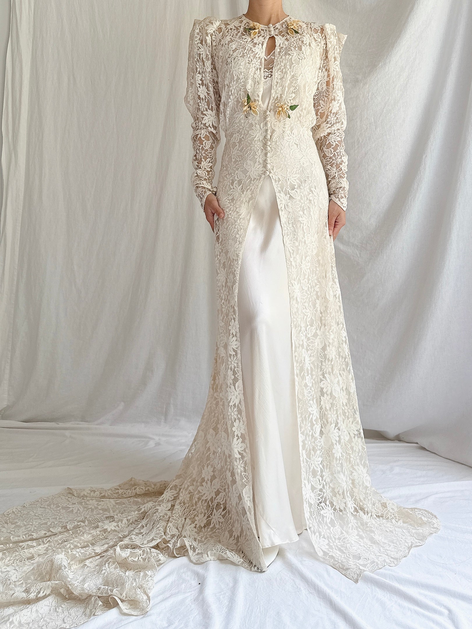 1930s Lace Gown with Slip - S
