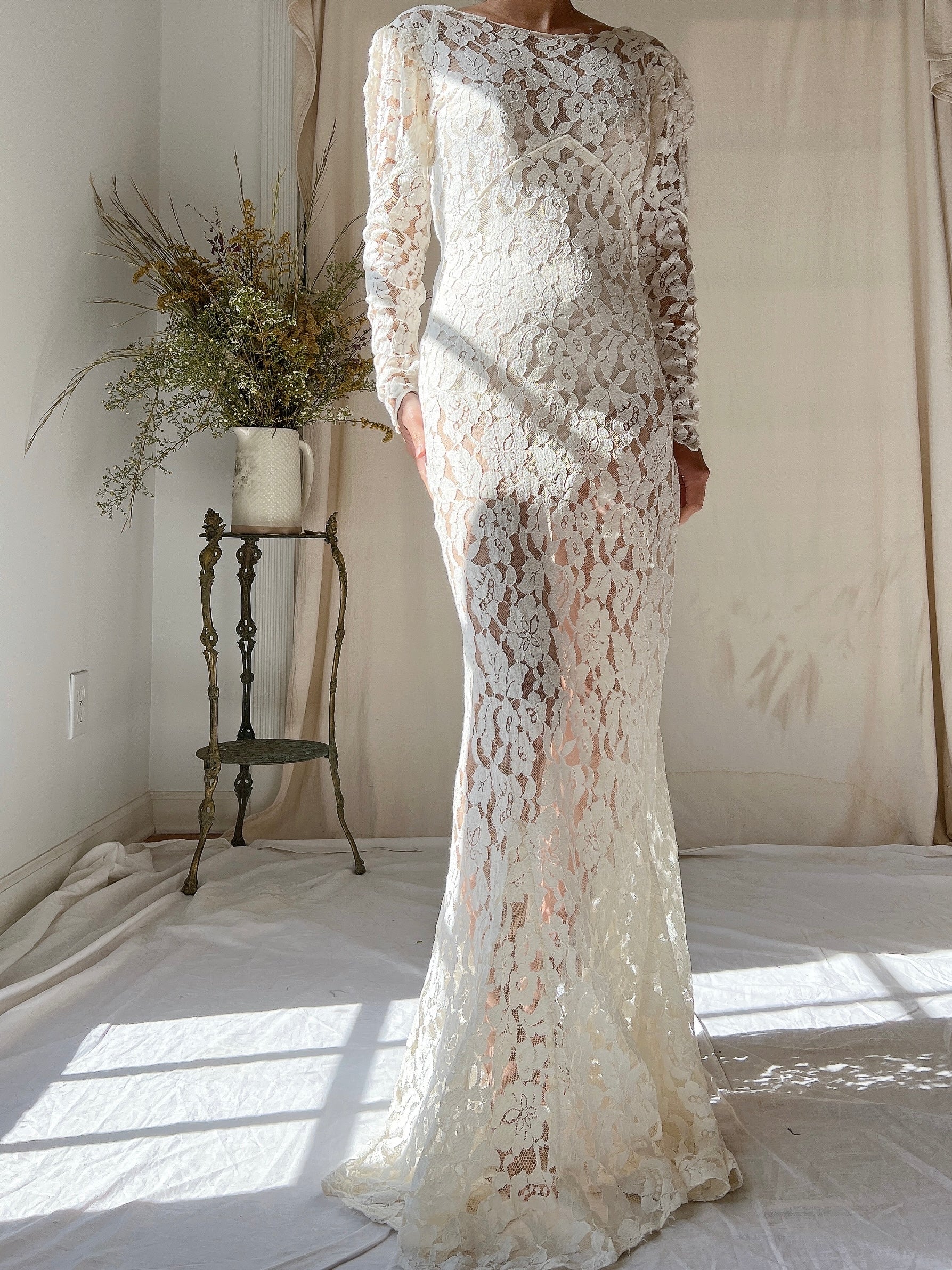 1930s Lace Long Sleeve Gown - XS