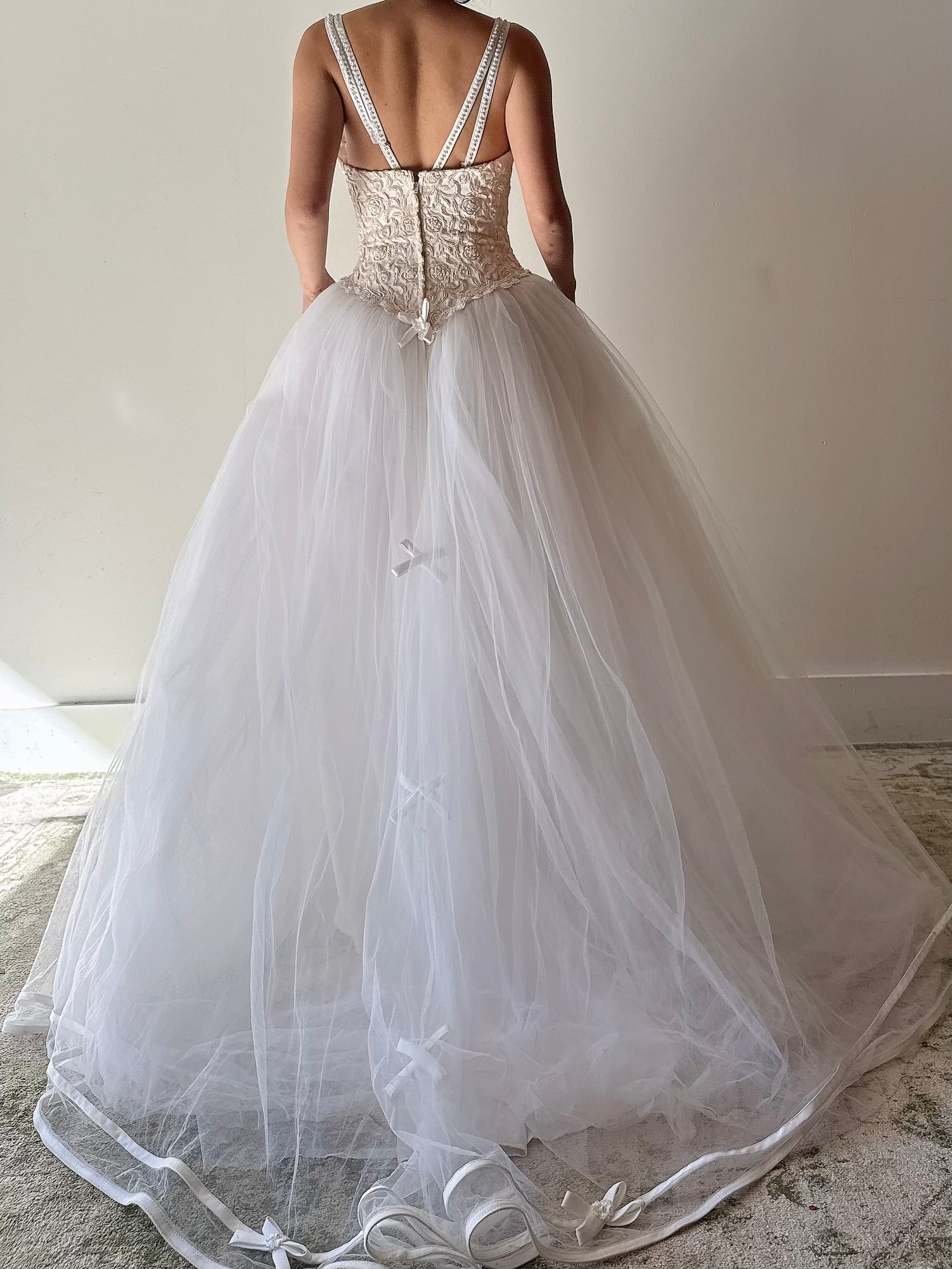 1990s Embroidered Tulle Gown - S
