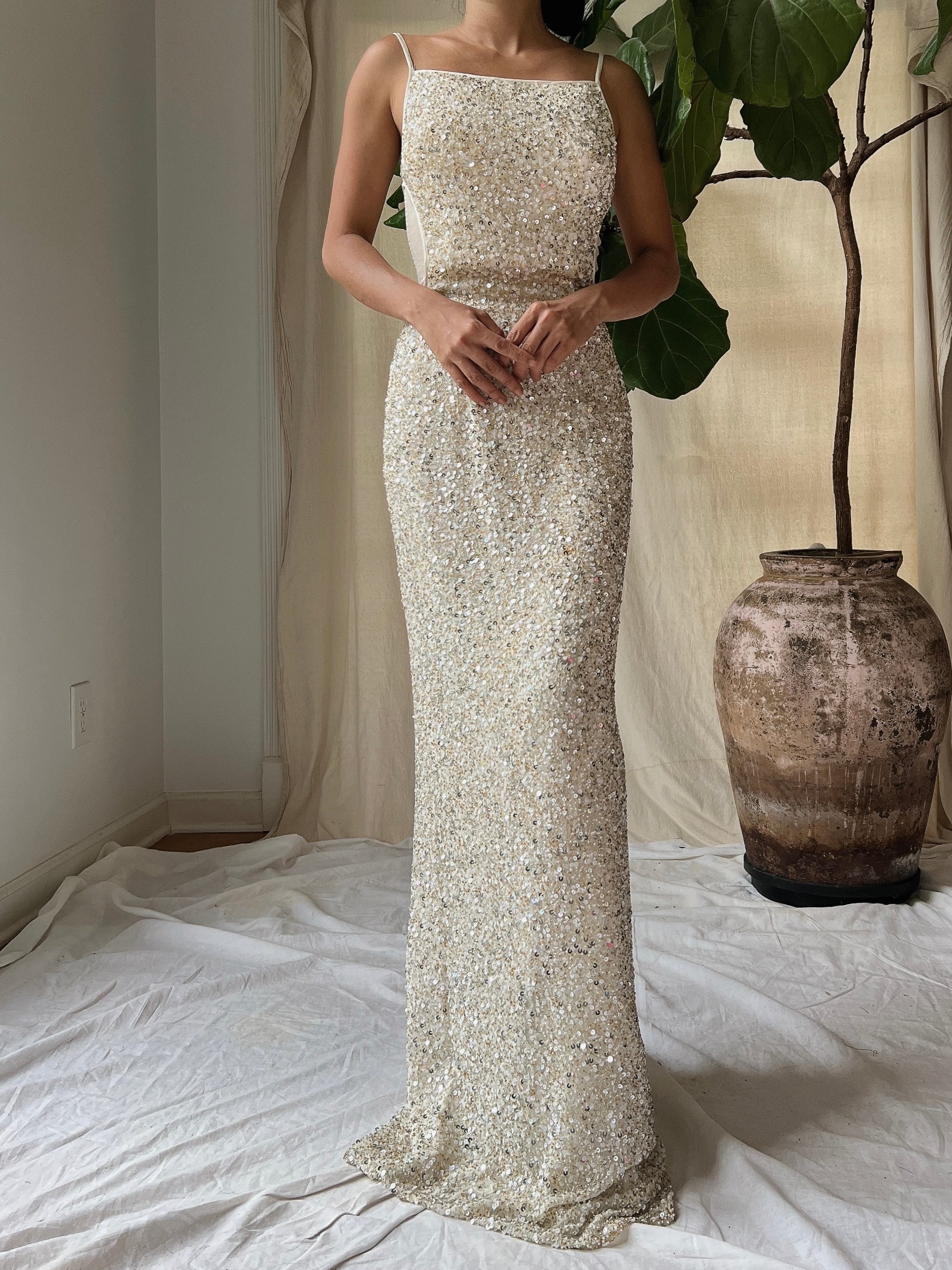 Y2K Ivory Sequins Gown - XS/0
