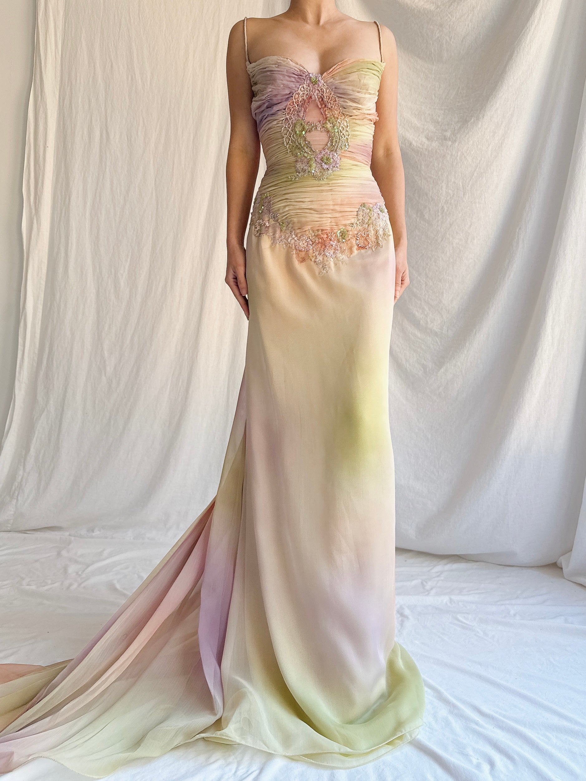 Vintage Couture Handbeaded Ombre Gown - S/M