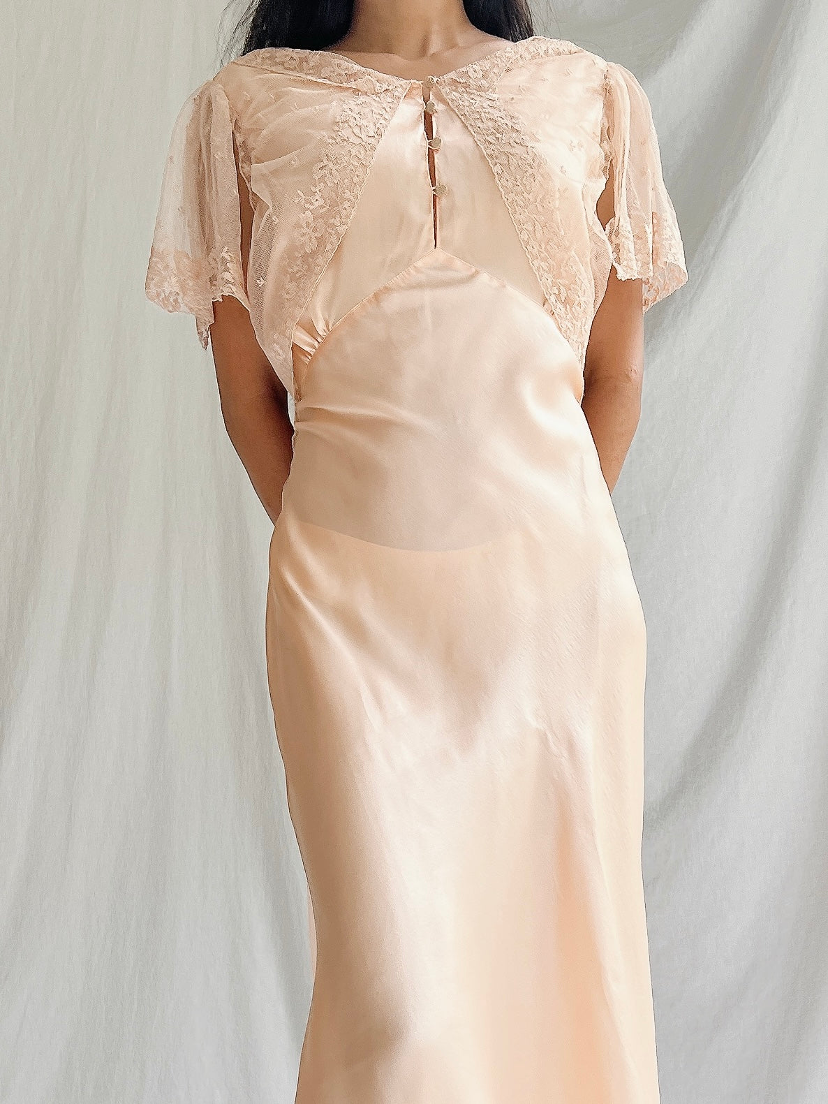 1930s Peach Silk Slip Dress - S