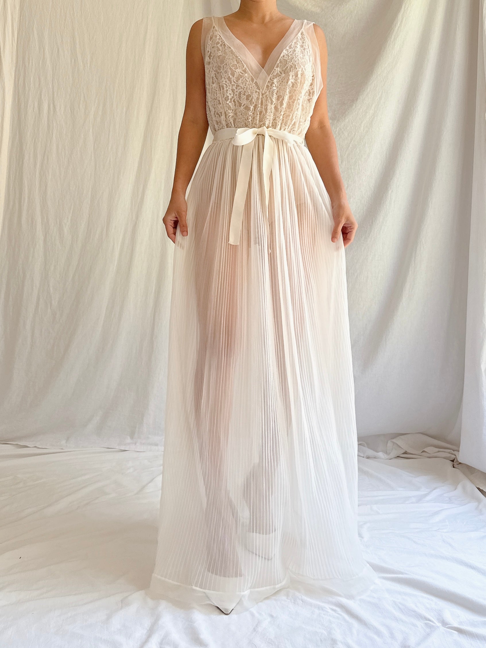 1960s Crystal Pleated Sheer Slip - S