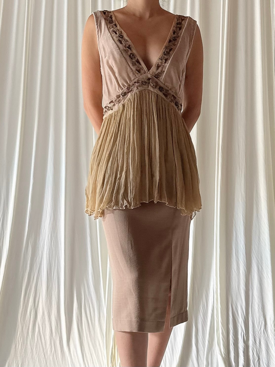 Vintage Serena K Silk Top with Skirt
