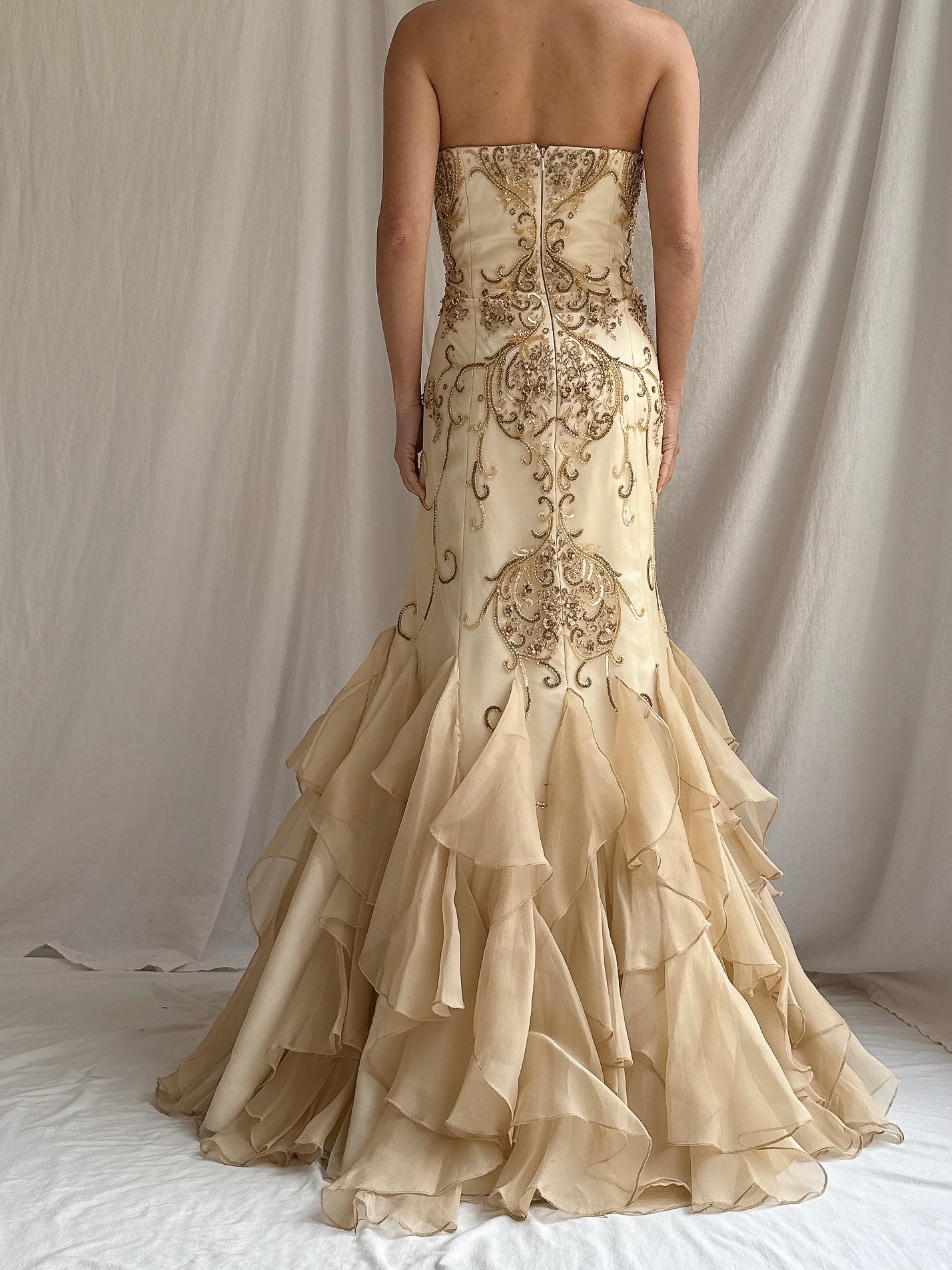 Vintage Silk Organza Beaded Dress - L