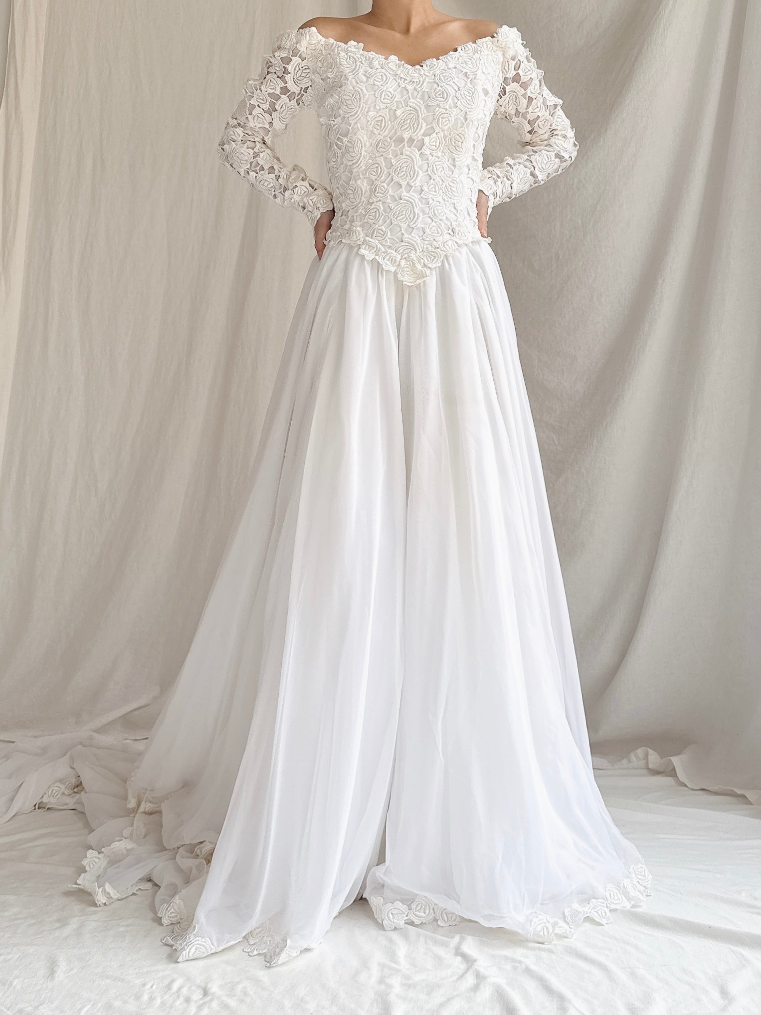 1980s Chiffon Embroidered Gown - S