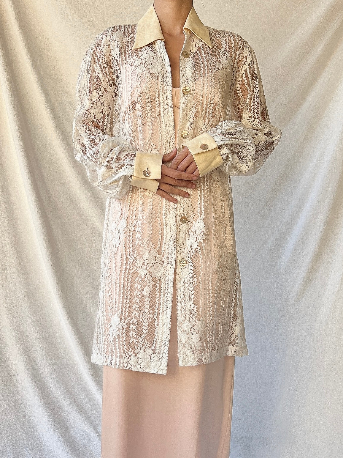 Vintage Lace and Linen Duster - S