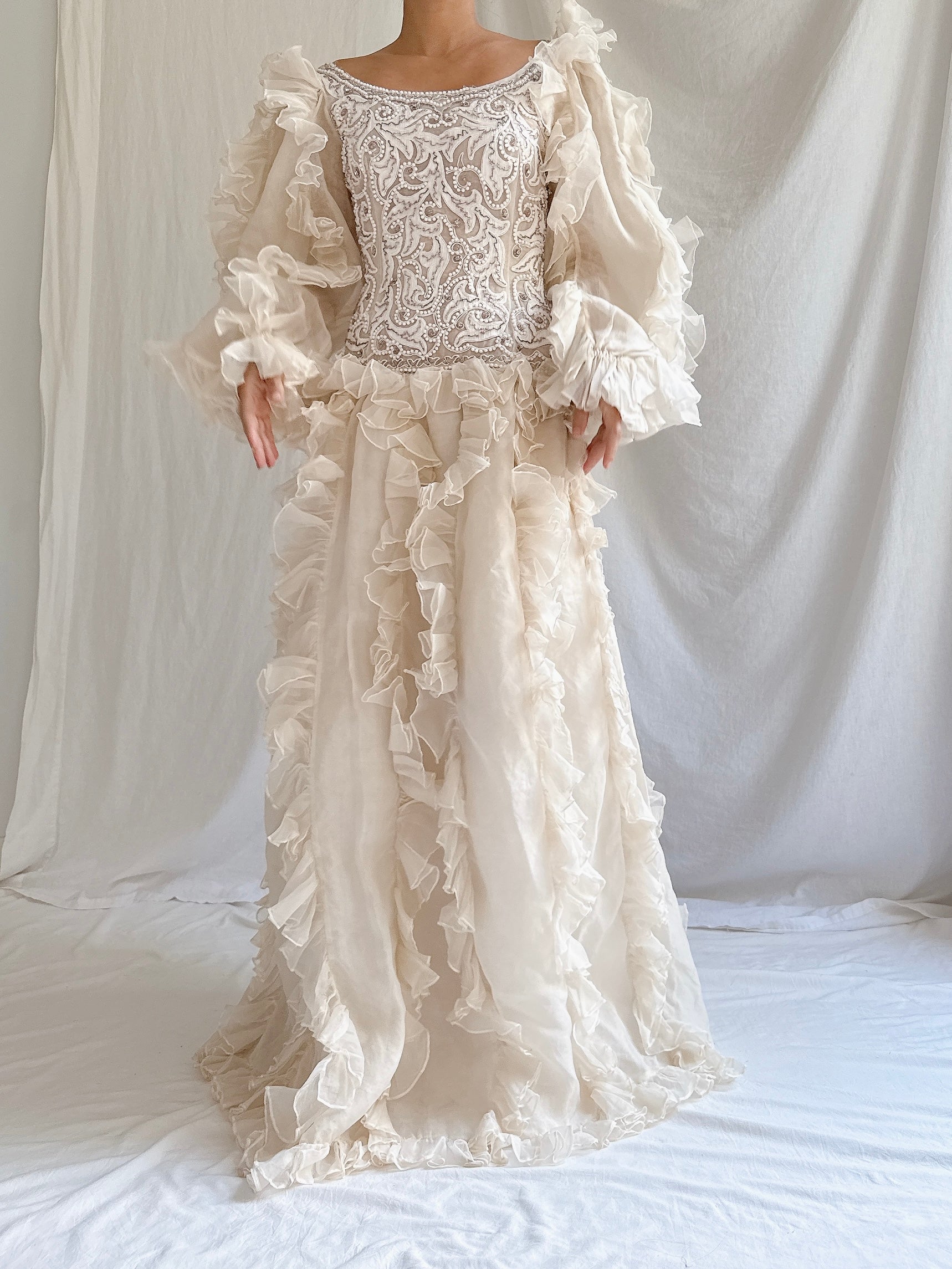 Vintage Oscar de la Renta Silk Organza Embellished Gown - M